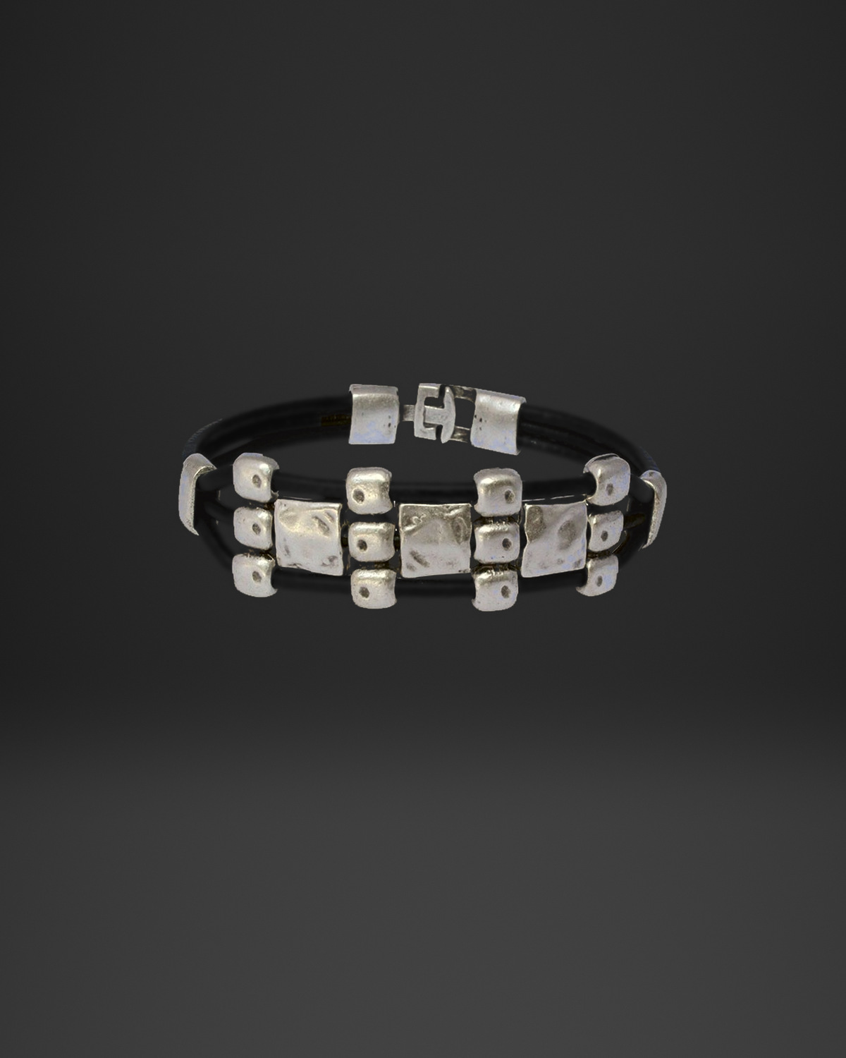Hammered Square Tile Multi-Strand Leather Bracelet
