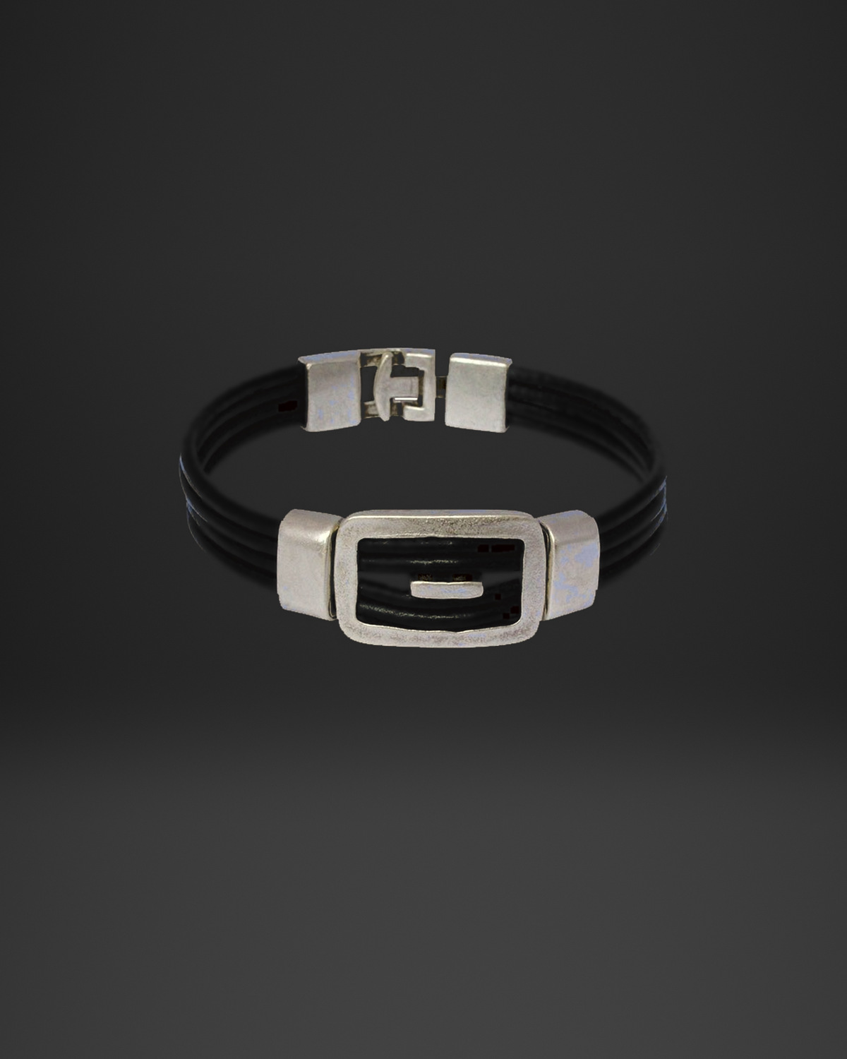 Rectangular Frame Buckle Multi-Strand Leather Bracelet