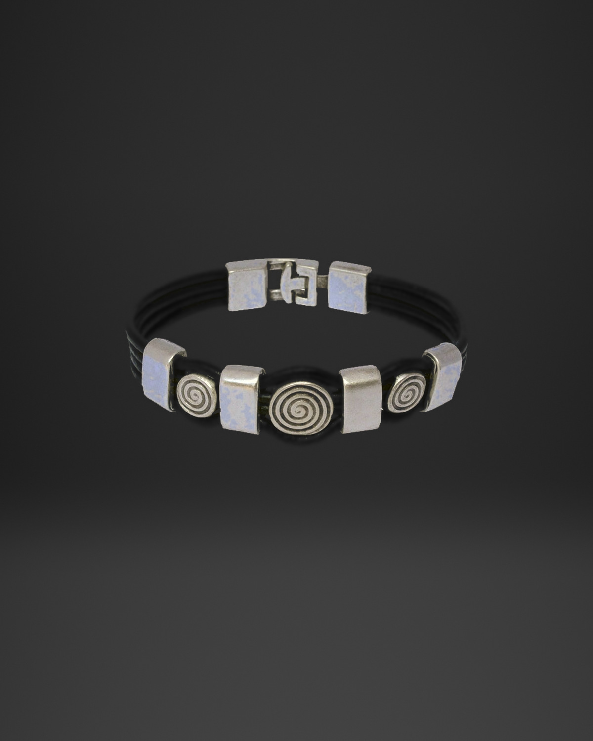 Triple Spiral Disc Multi-Strand Leather Bracelet