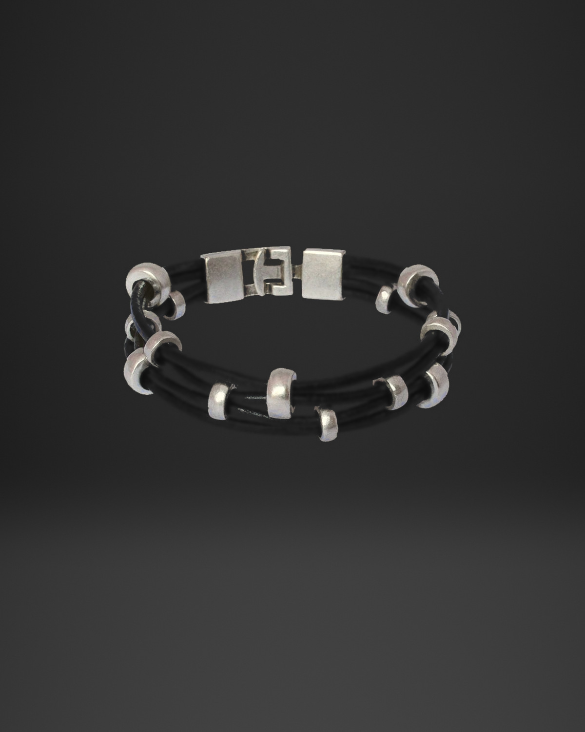 Crescent Ring Multi-Strand Leather Bracelet