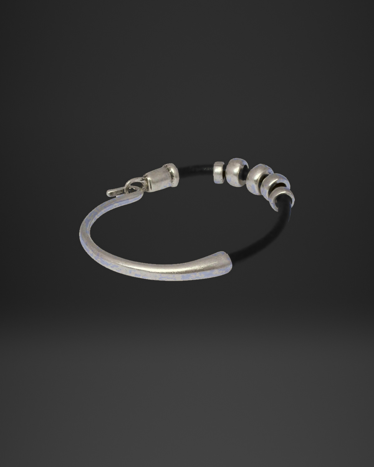 Half-Bangle and Ring Bead Leather Bracelet