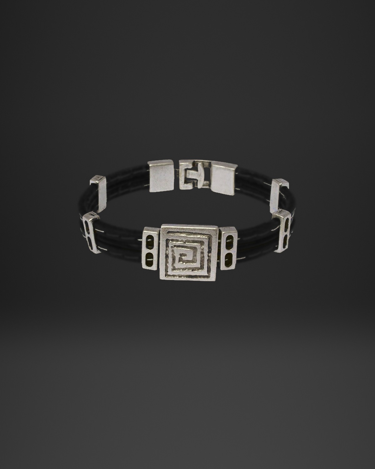 Square Labyrinth Plate Multi-Strand Leather Bracelet