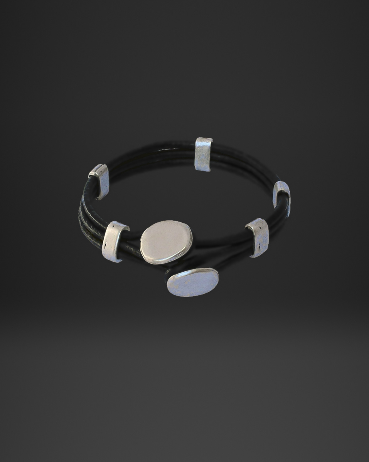 Twin Oval Disc Multi-Strand Leather Bracelet