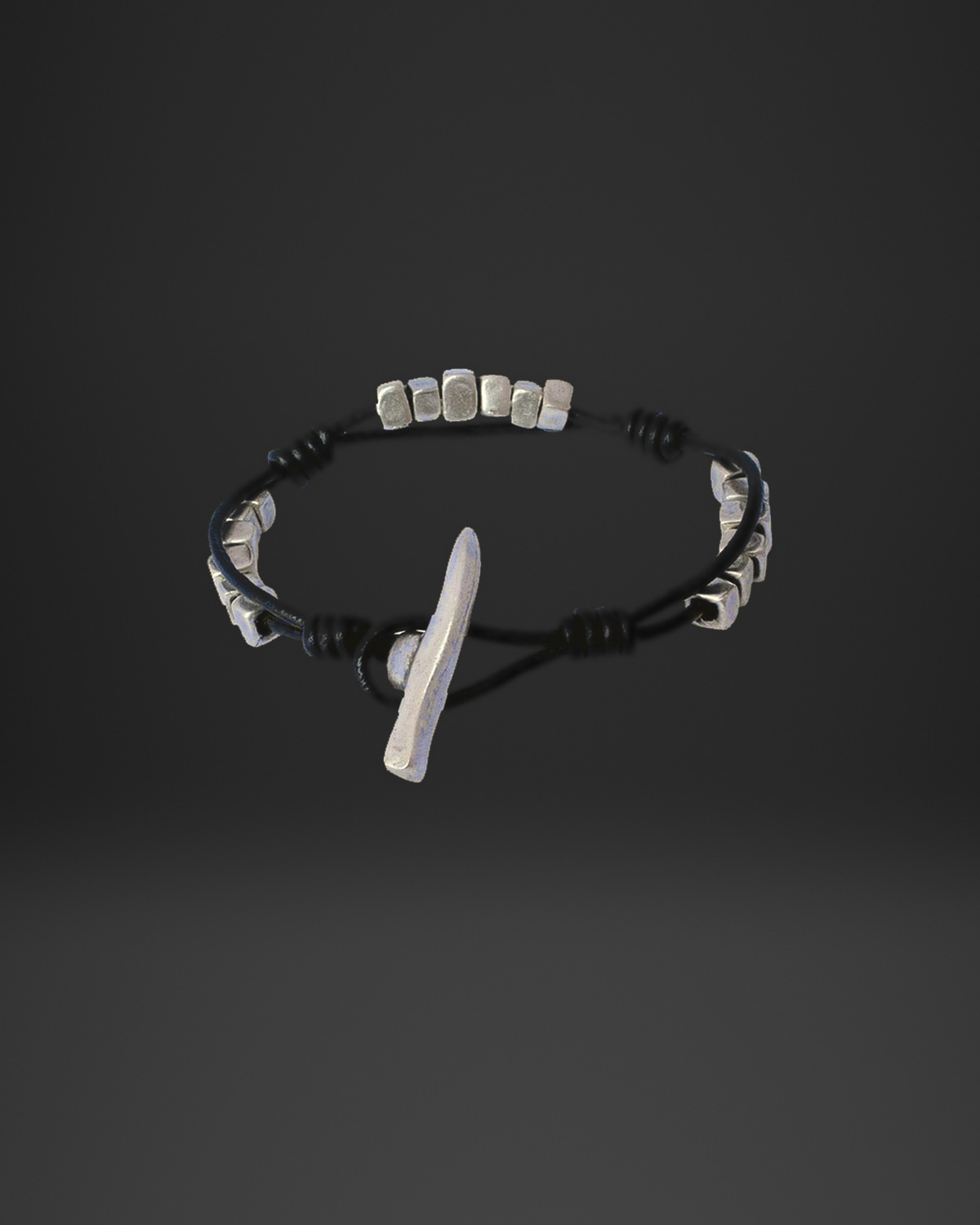 Organic Bar Toggle Cube Bead Leather Bracelet