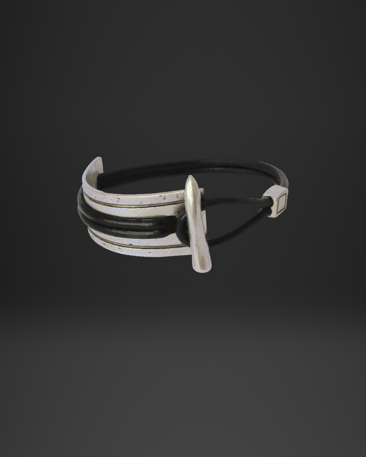 Grooved Line Cuff and Hook Leather Bracelet