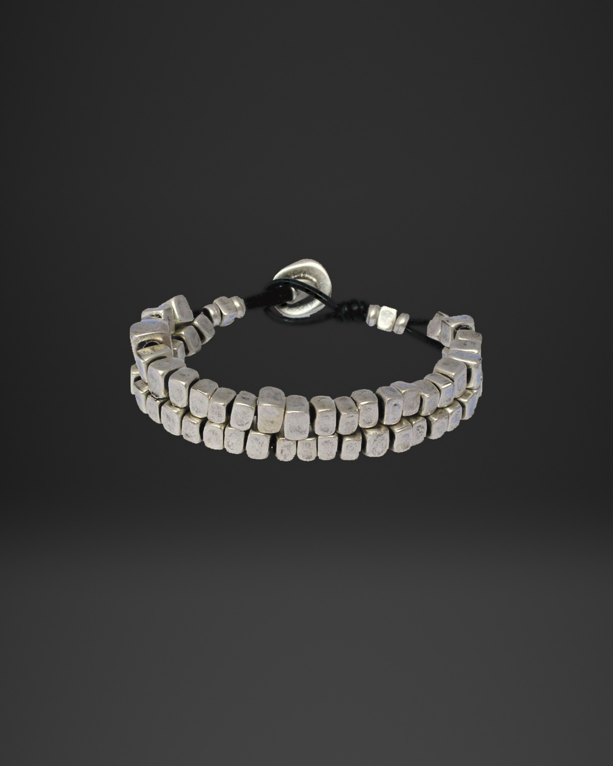 Double Row Cube Bead Leather Bracelet
