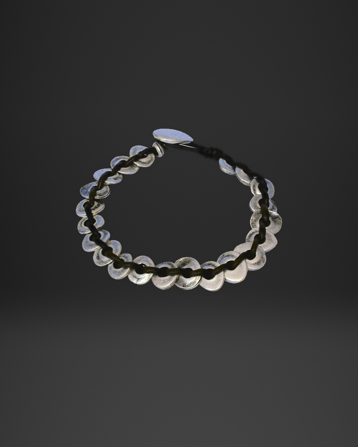 Wavy Disc Woven Leather Bracelet