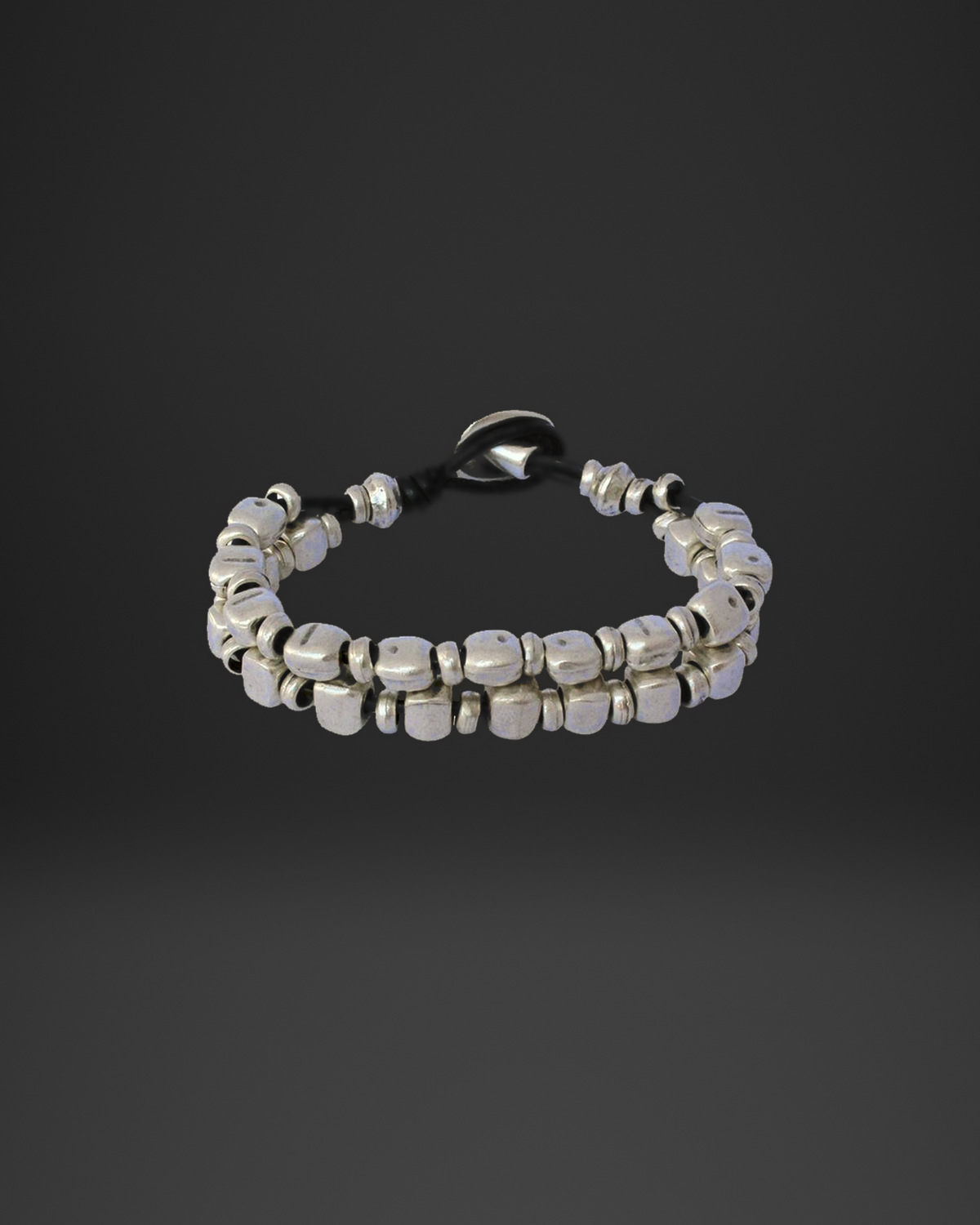 Double Row Pebble Bead Leather Bracelet