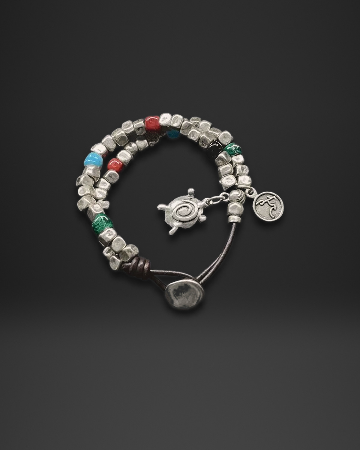 Spiral Turtle Charm Double-Strand Leather Bracelet