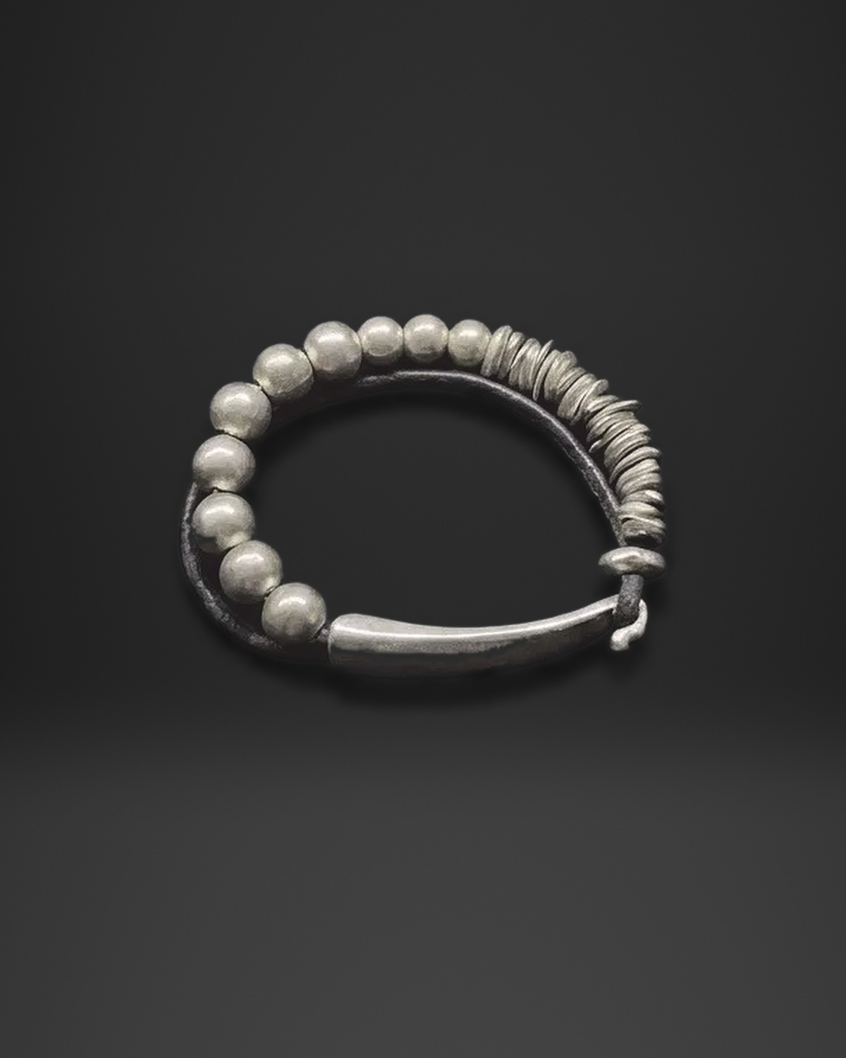 Ball Bead and Rondelle Curved Bar Leather Bracelet