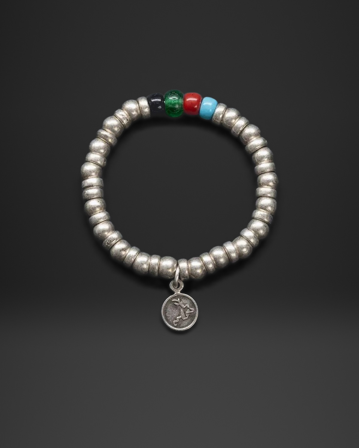 Colour Glass Bead Coin Charm Stretch Bracelet