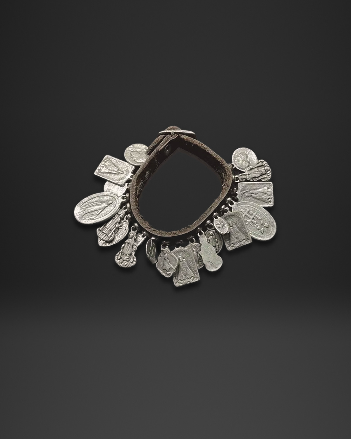 Saint Medal Charm Brown Leather Bracelet