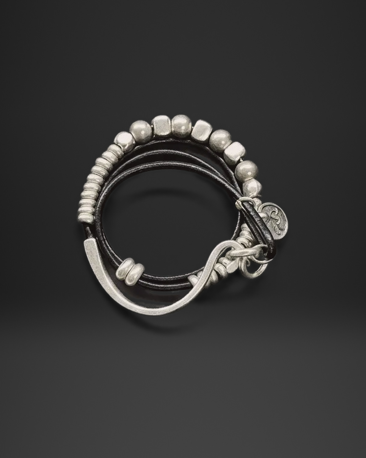 Infinity Hook Ball Bead Leather Wrap Bracelet