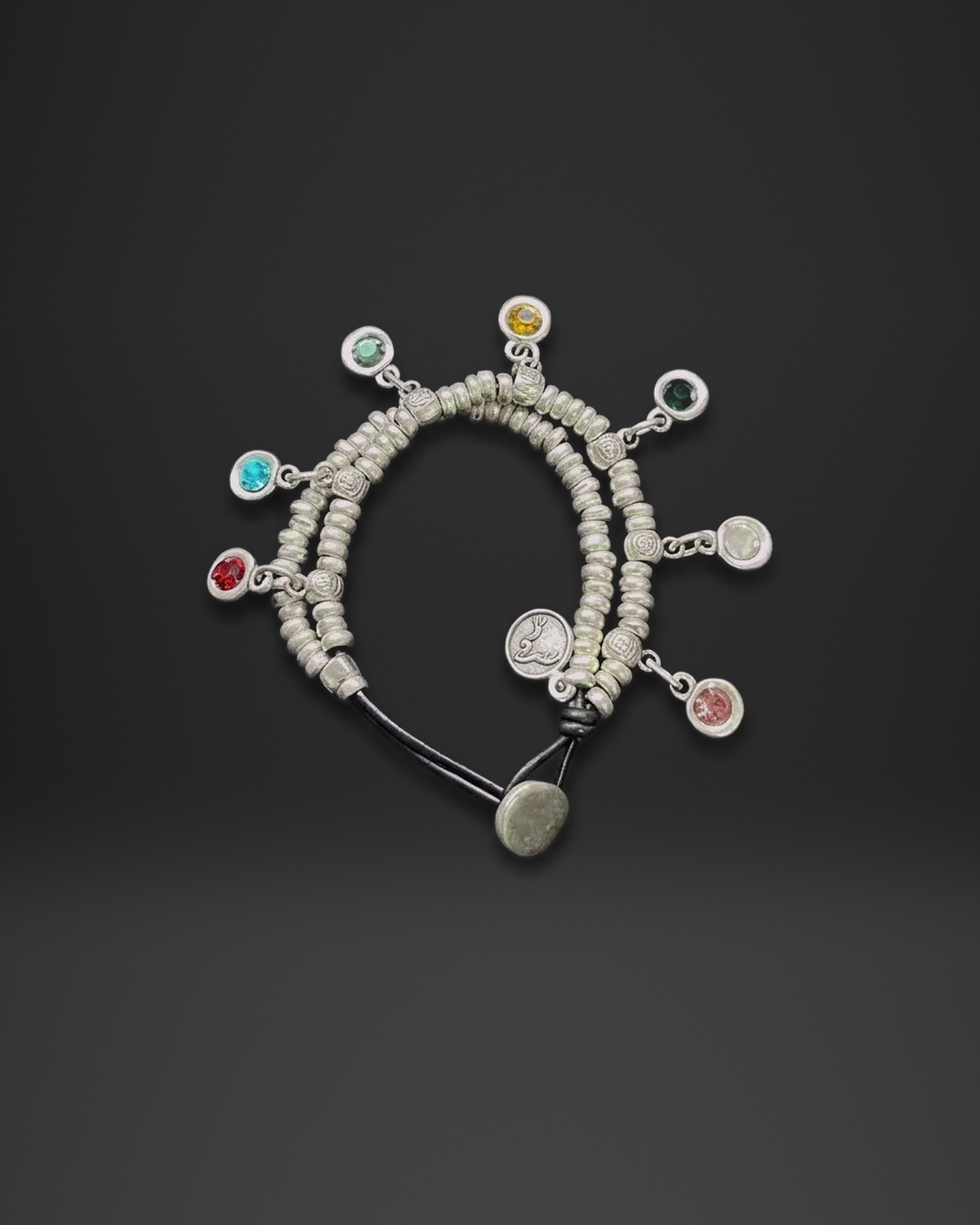 Multicolor Crystal Drop Charm Double-Strand Bracelet