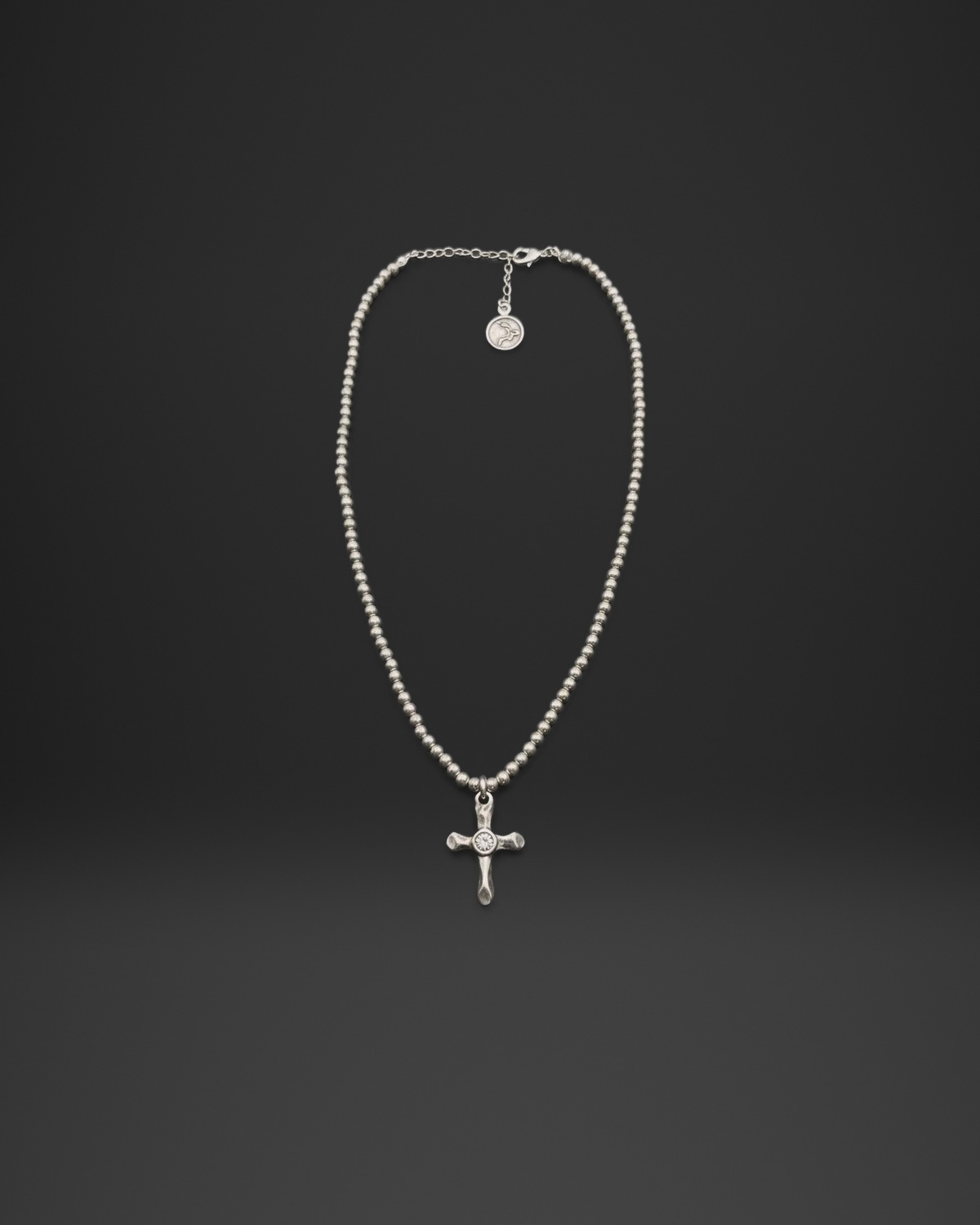 Bead Strand Slim Cross Necklace