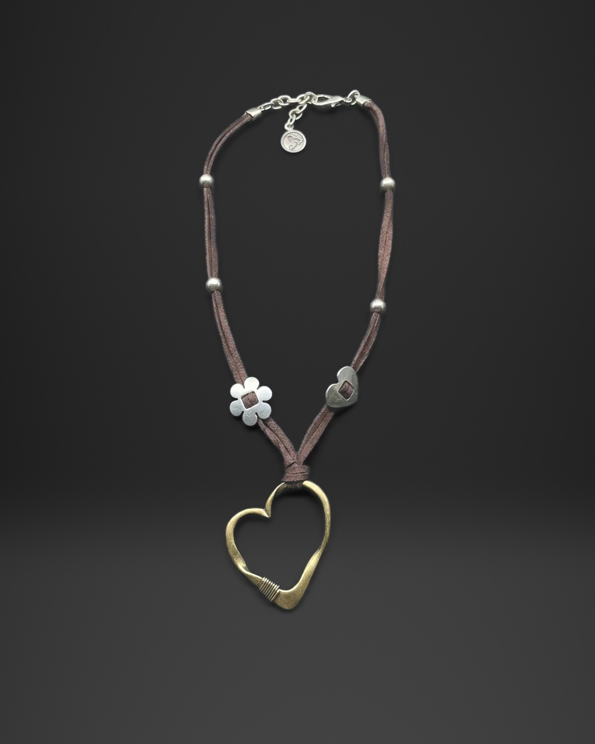 Two-Tone Heart Suede Cord Long Necklace