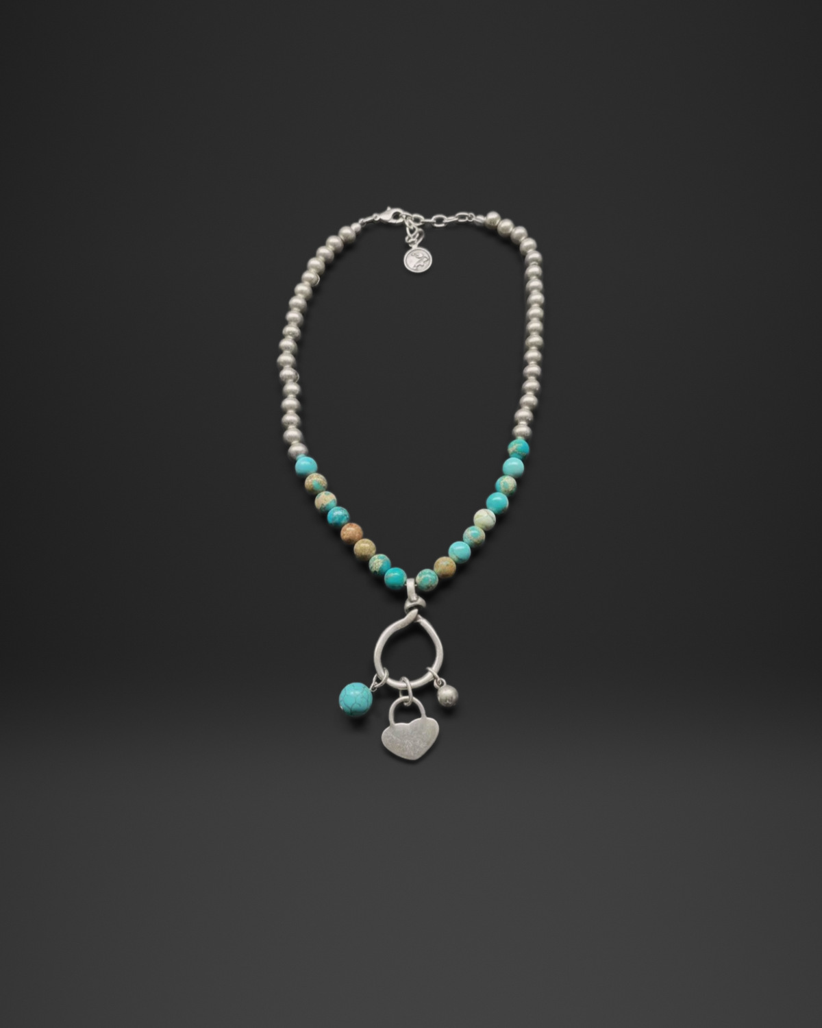 Turquoise Bead Heart Charm Necklace