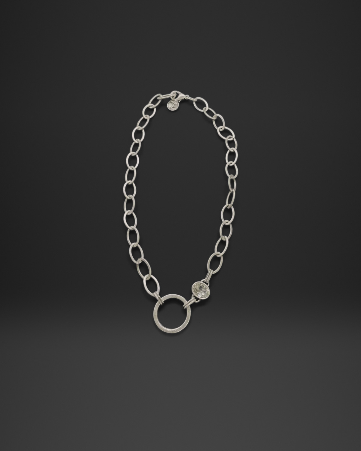 Oval Chain Ring Lariat Necklace