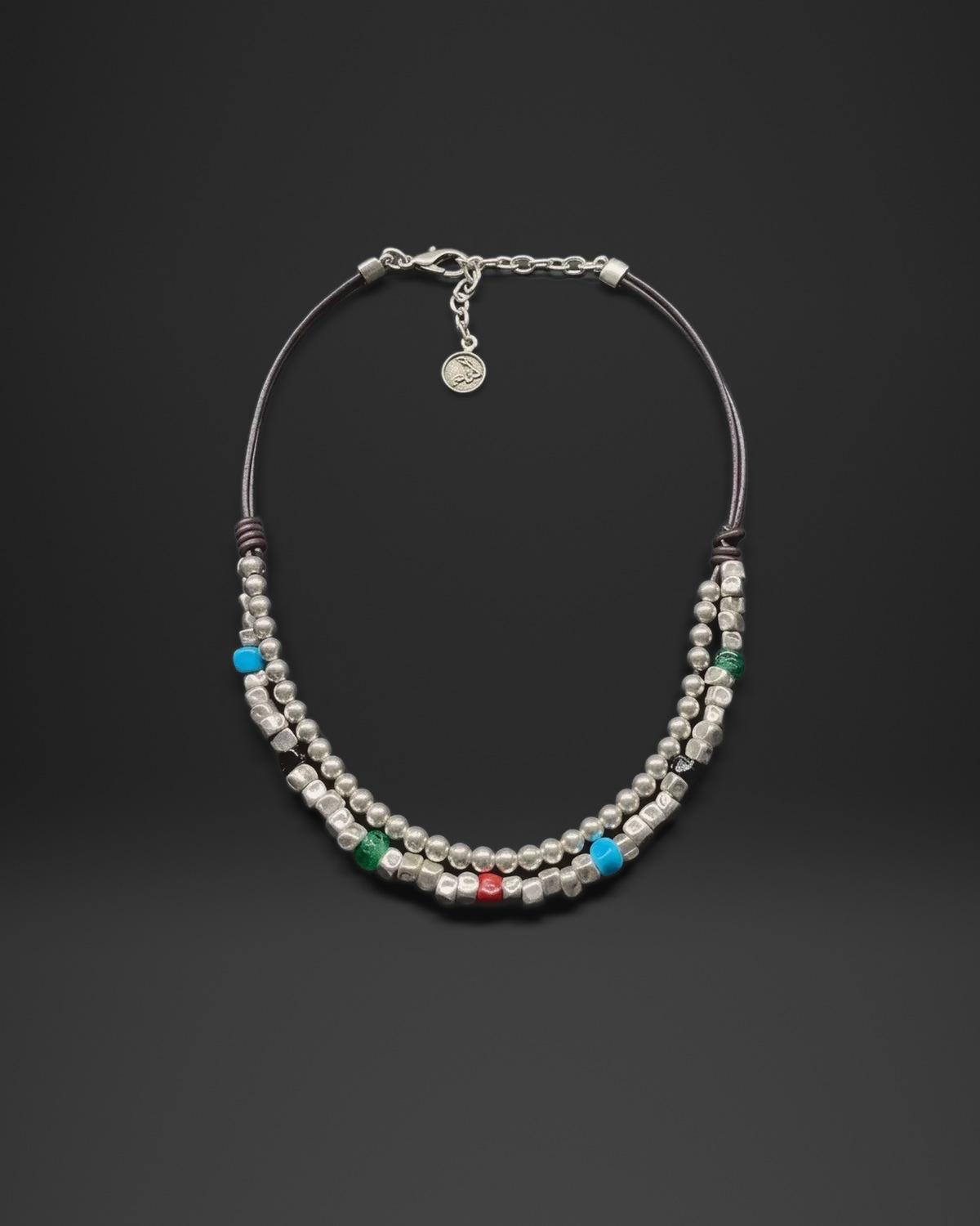 Multicolor Bead Double Cord Necklace
