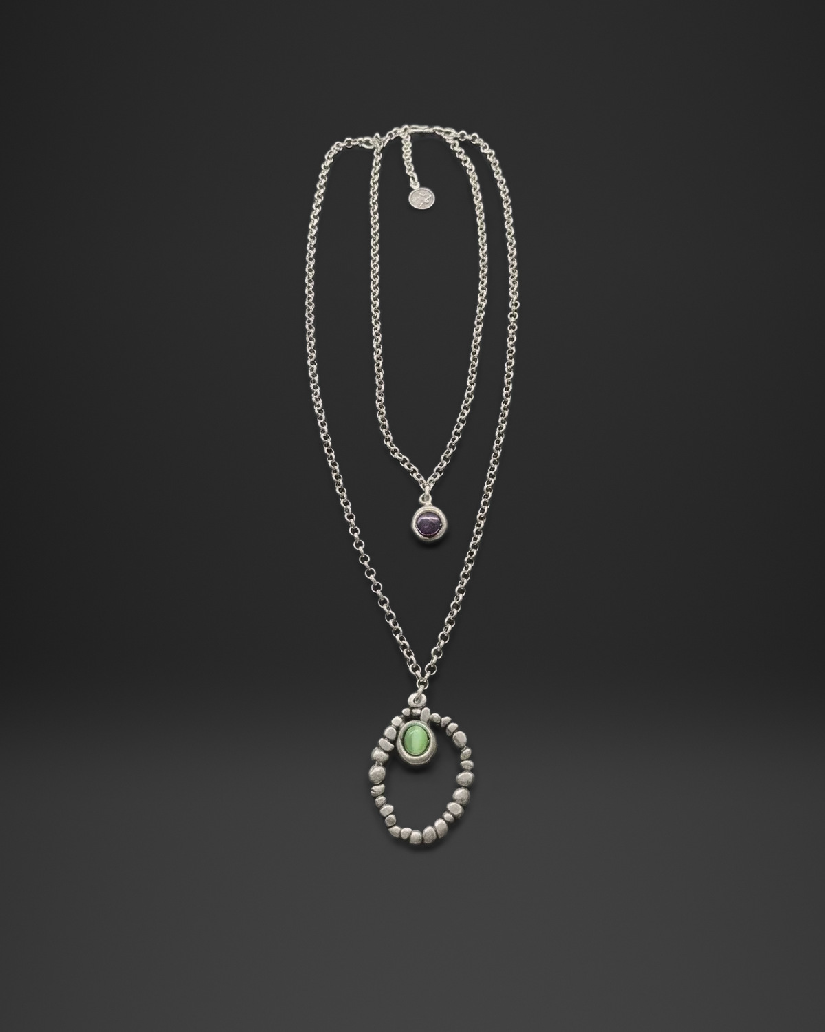 Layered Chain Stone Drop Long Necklace