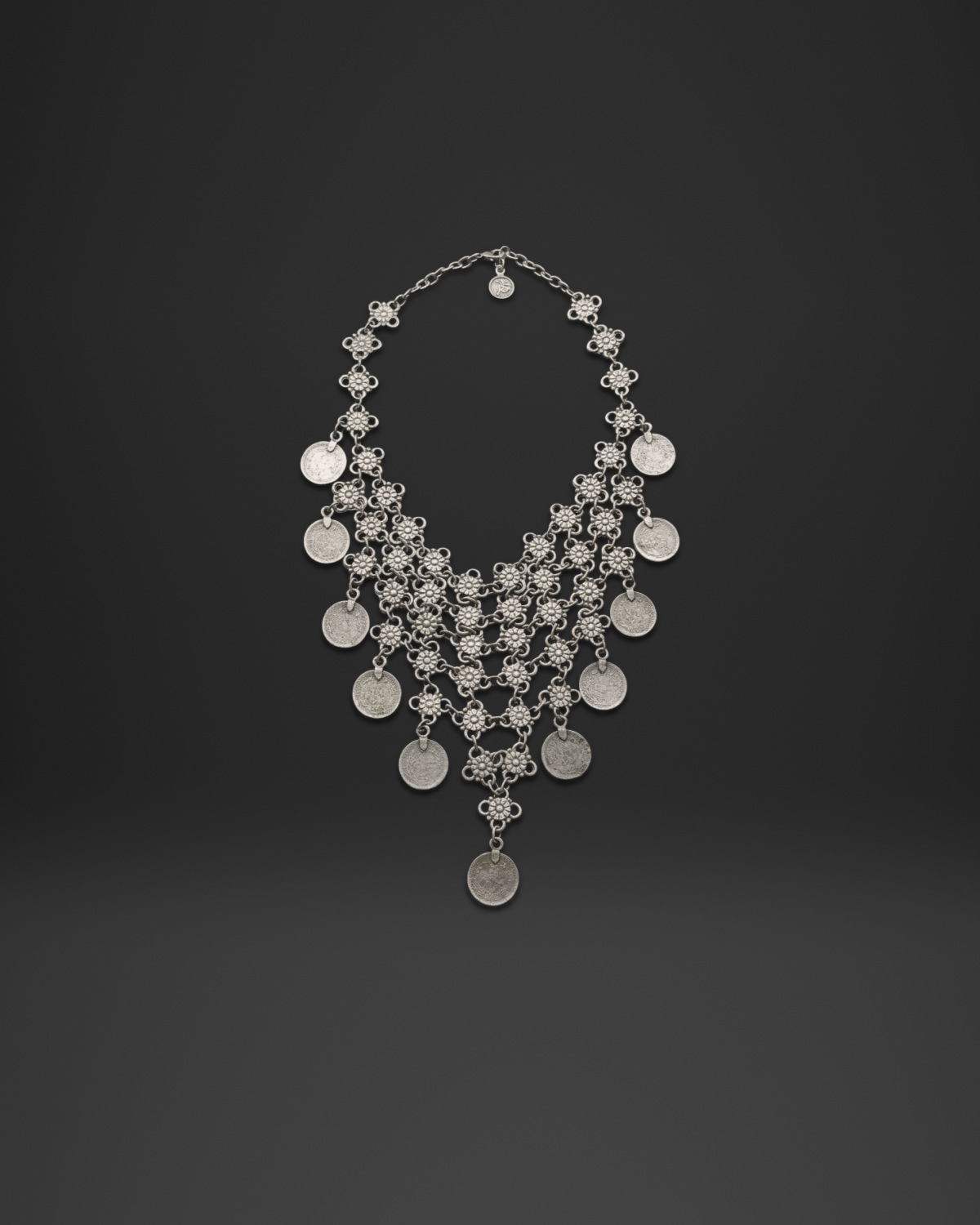Flower Mesh Coin Bib Necklace