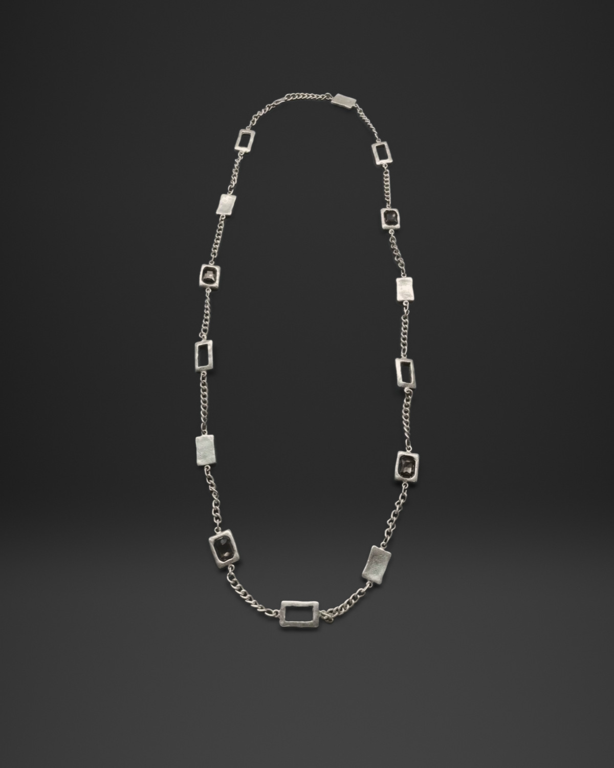 Rectangle Frame Station Long Chain Necklace