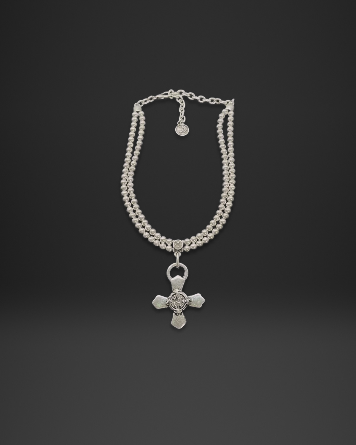 Double Strand Bead Coin Cross Necklace