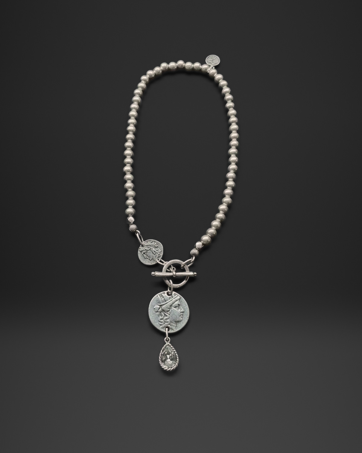 Bead Strand Ancient Coin Toggle Necklace