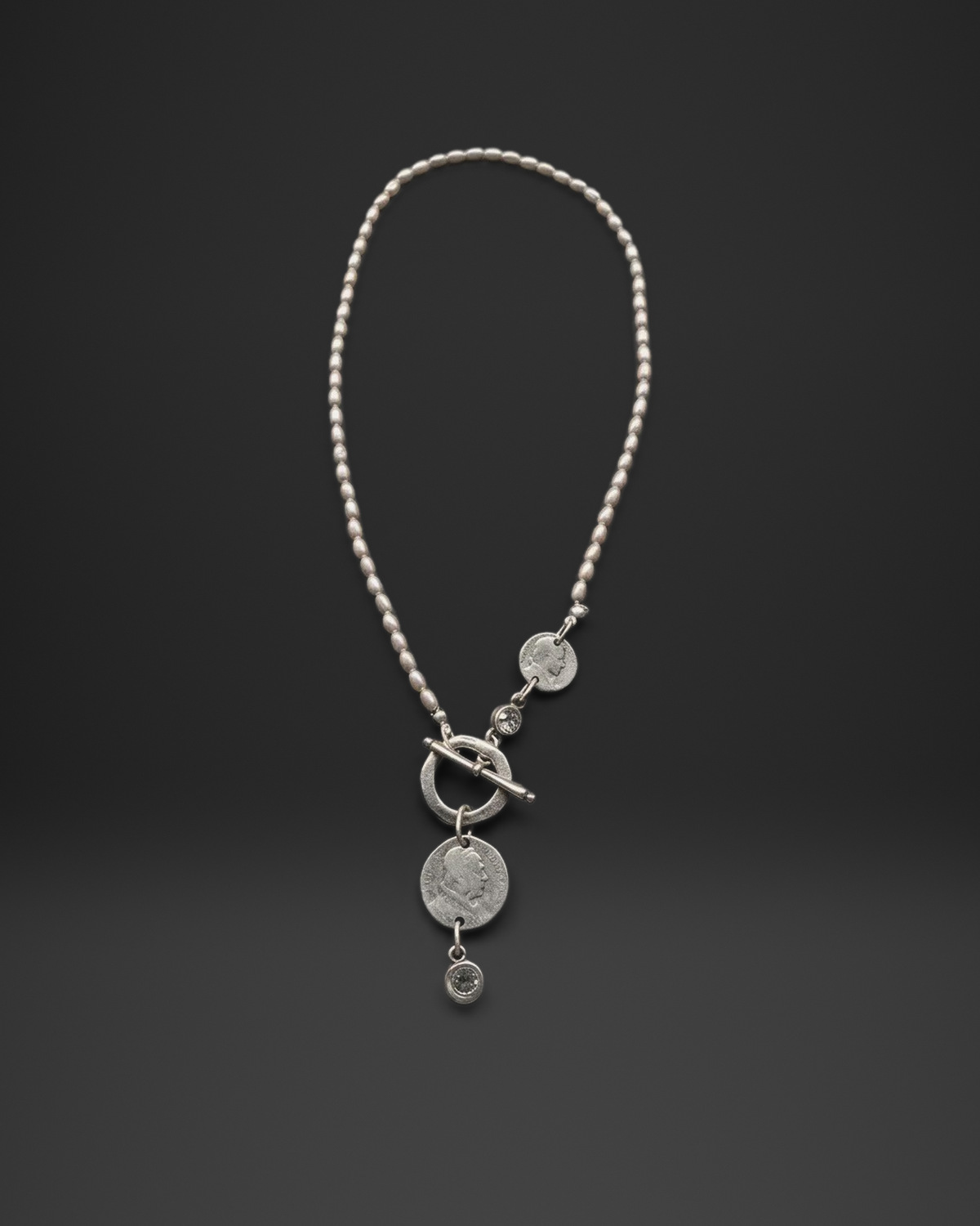 Bead Strand Coin Toggle Long Necklace