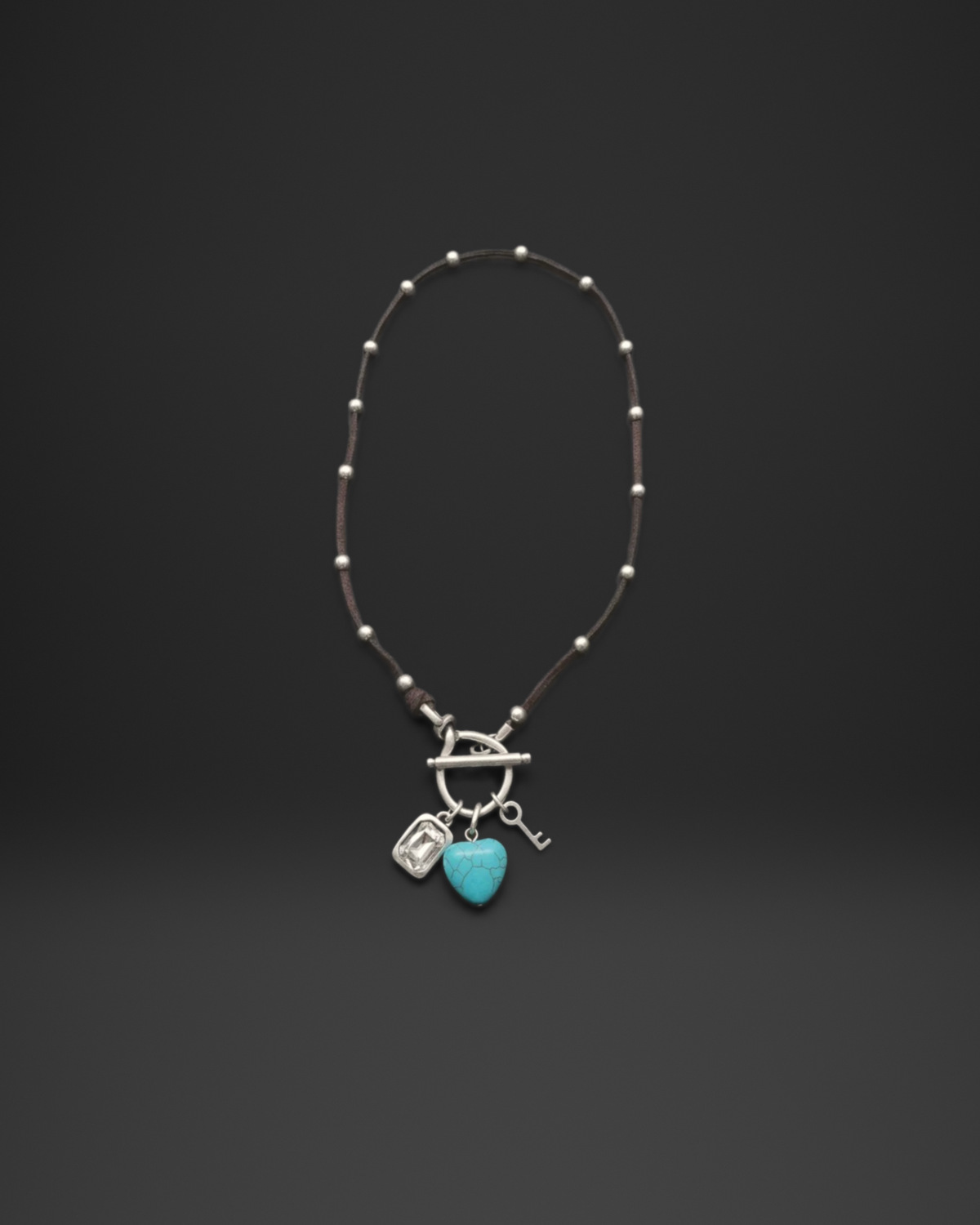 Turquoise Heart Charm Cord Necklace