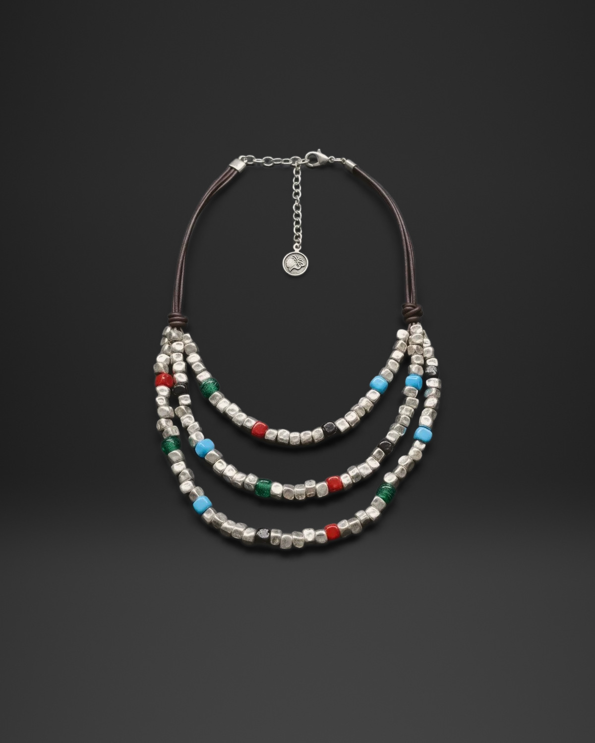 Triple Row Colorful Bead Cord Necklace