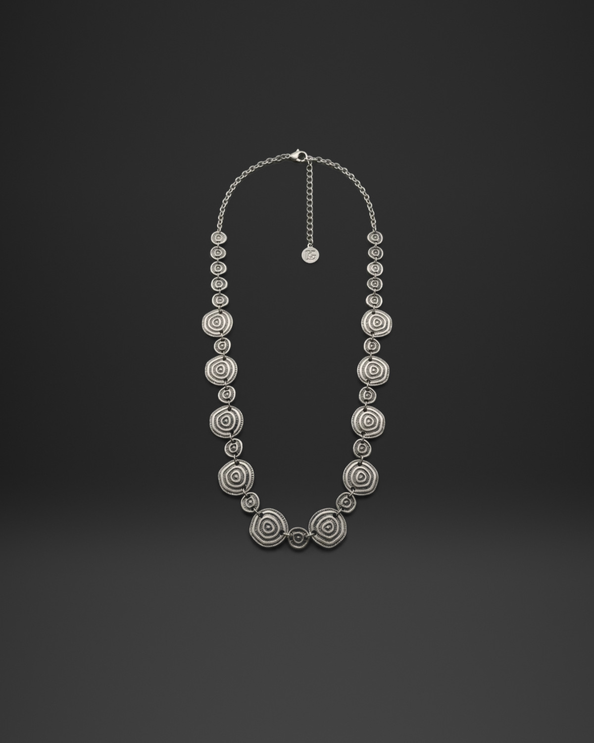 Graduated Spiral Disc Long Necklace