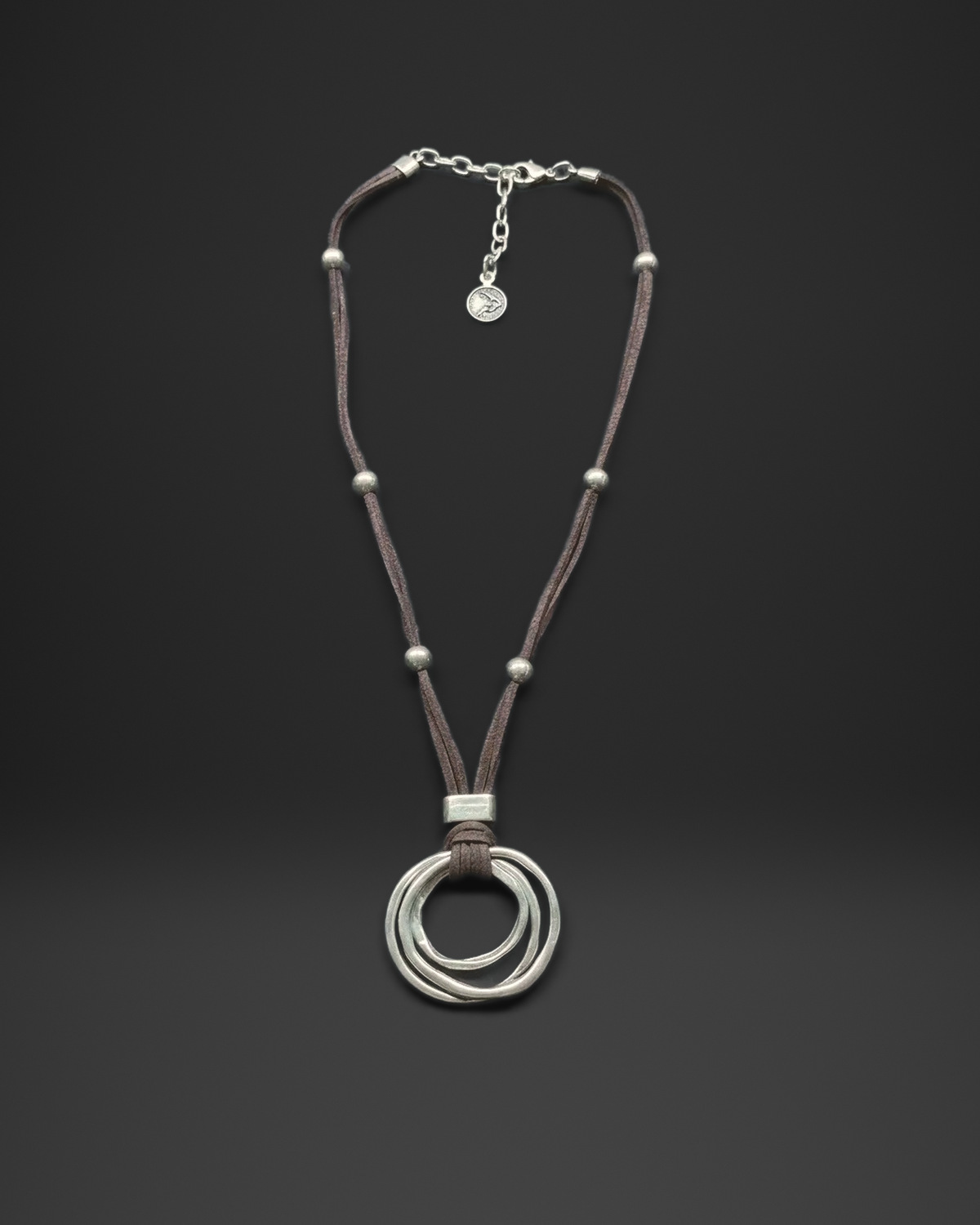 Triple Ring Suede Long Necklace