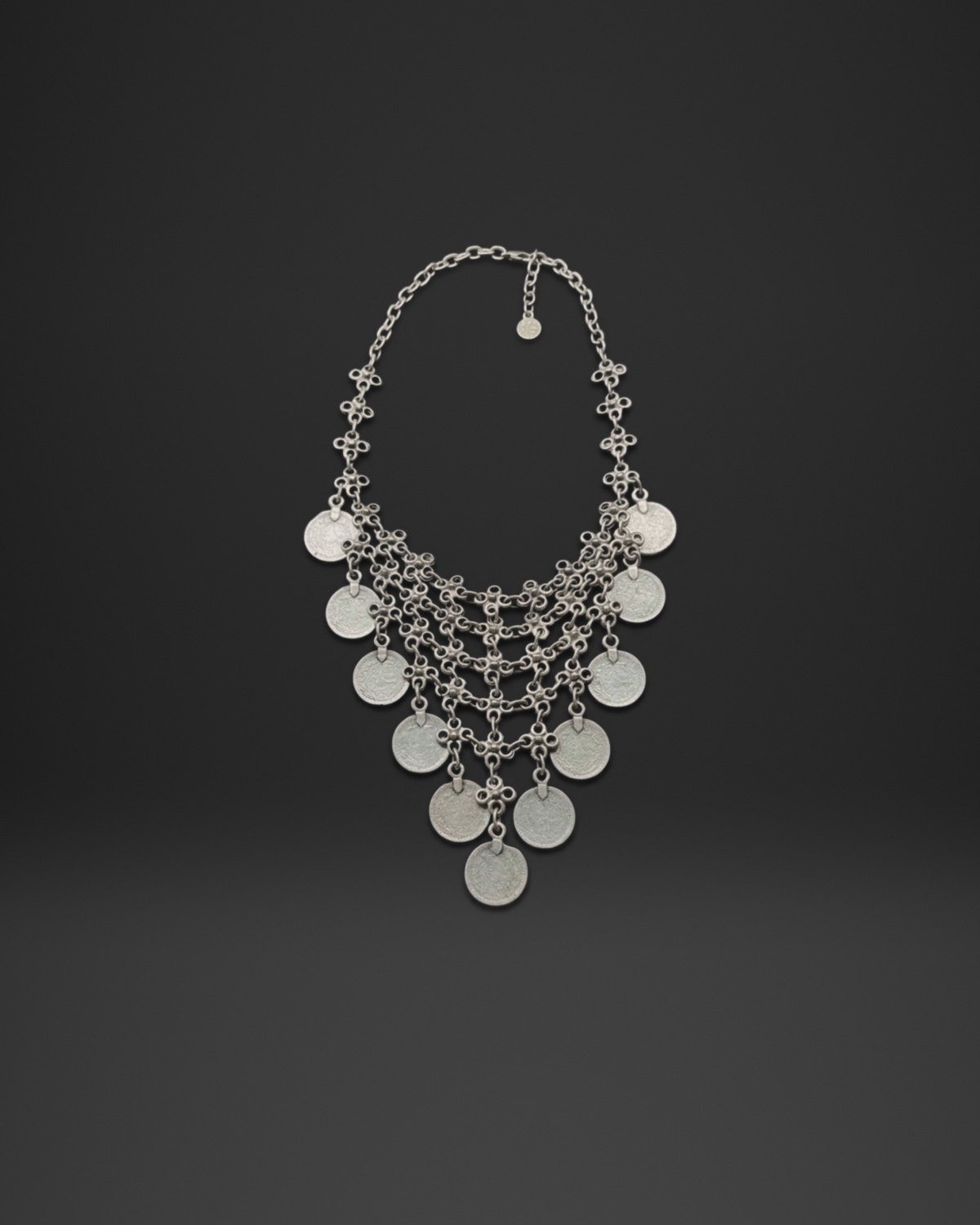 Rosette Mesh Coin Bib Necklace