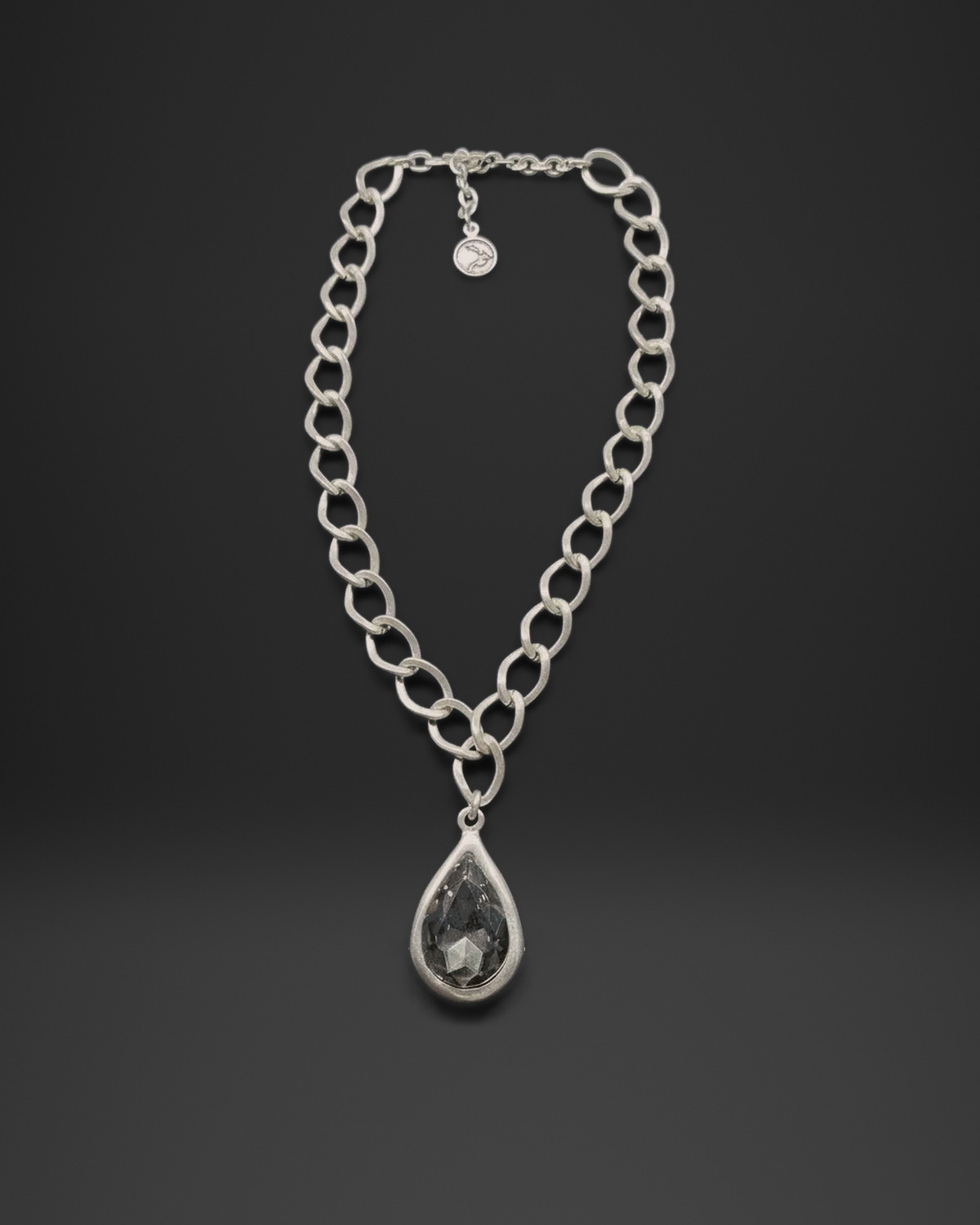 Curb Chain Crystal Teardrop Necklace