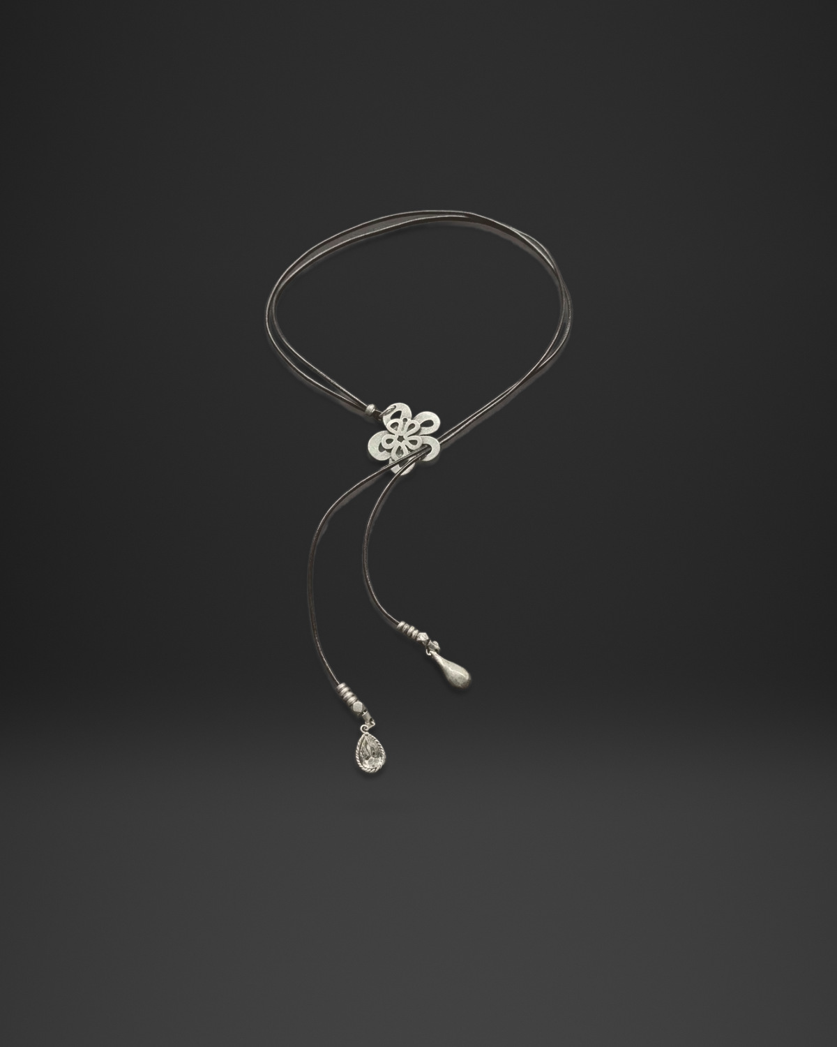 Flower Slider Cord Lariat Necklace
