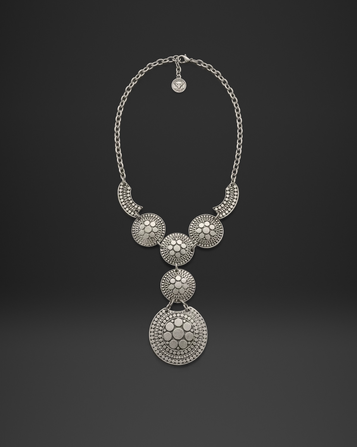 Dotted Medallion Y Drop Necklace
