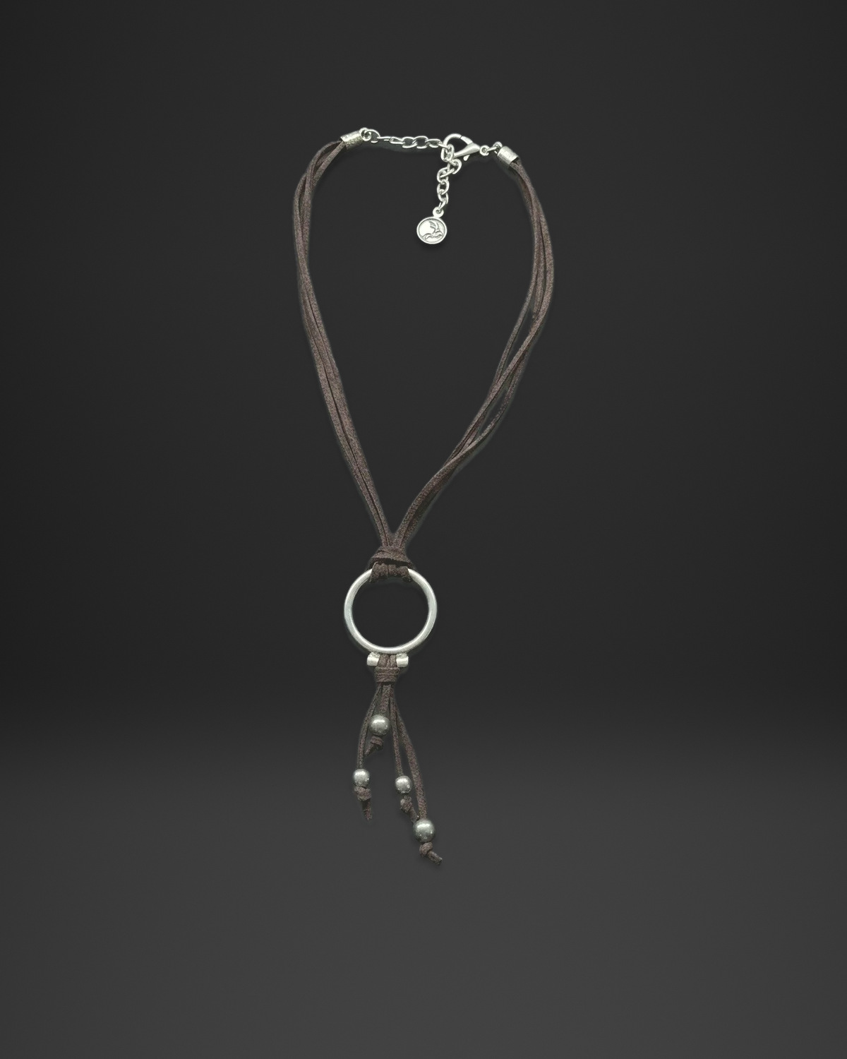 Suede Cord Ring Lariat Necklace