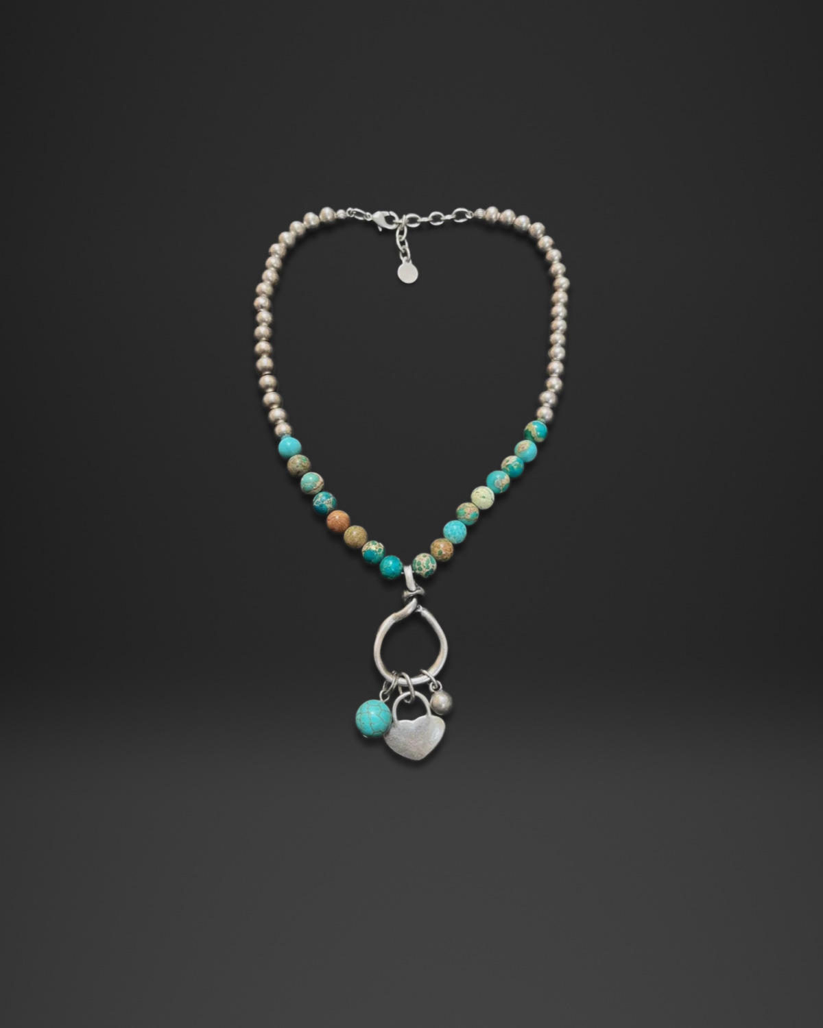 Turquoise Bead Heart Loop Necklace