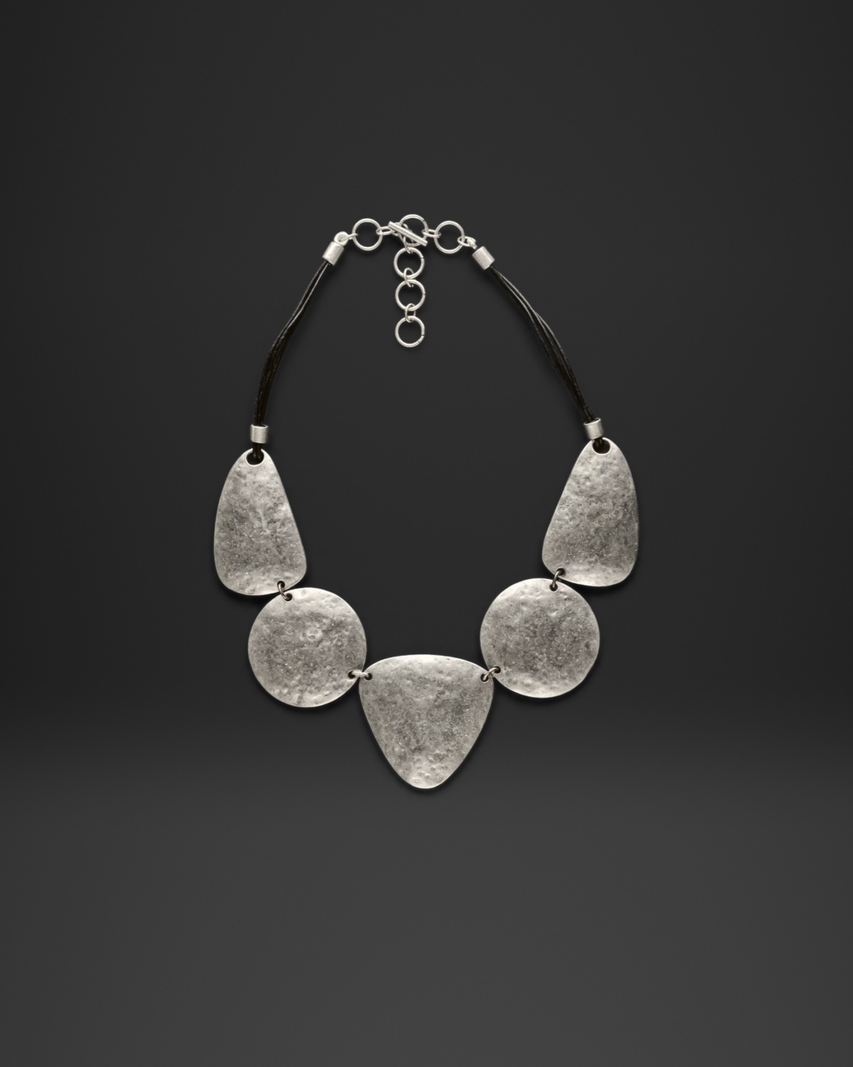 Hammered Pebble Plate Cord Necklace