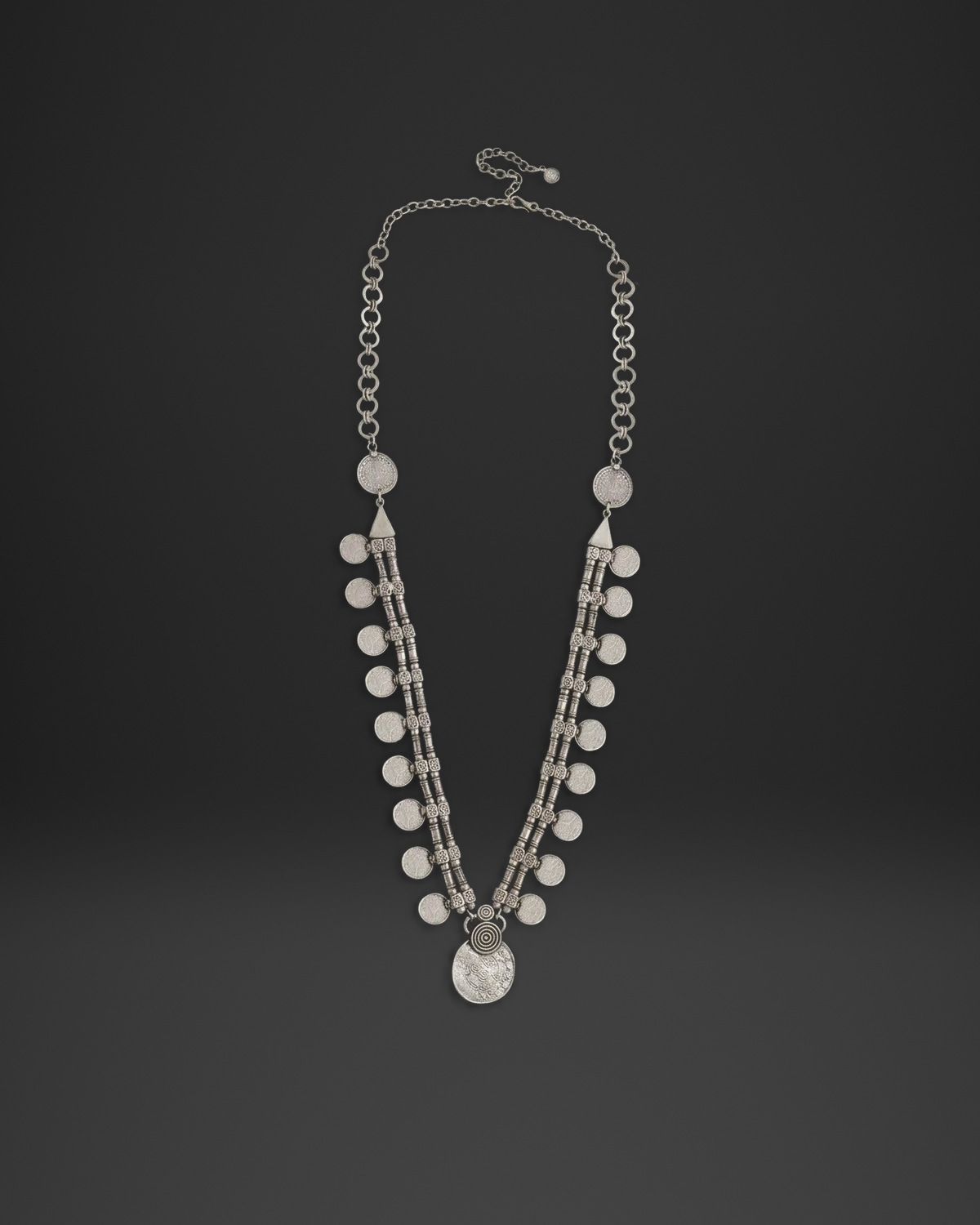 Coin Fringe Layered Long Necklace