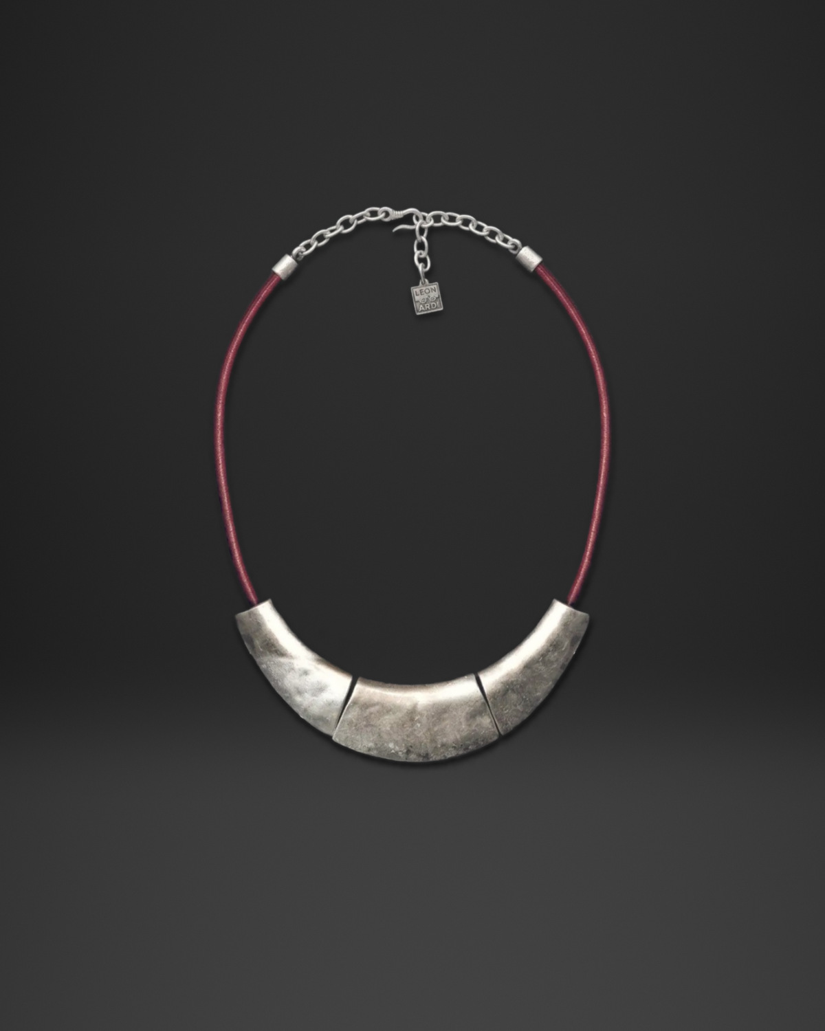 Red Cord Crescent Plate Necklace