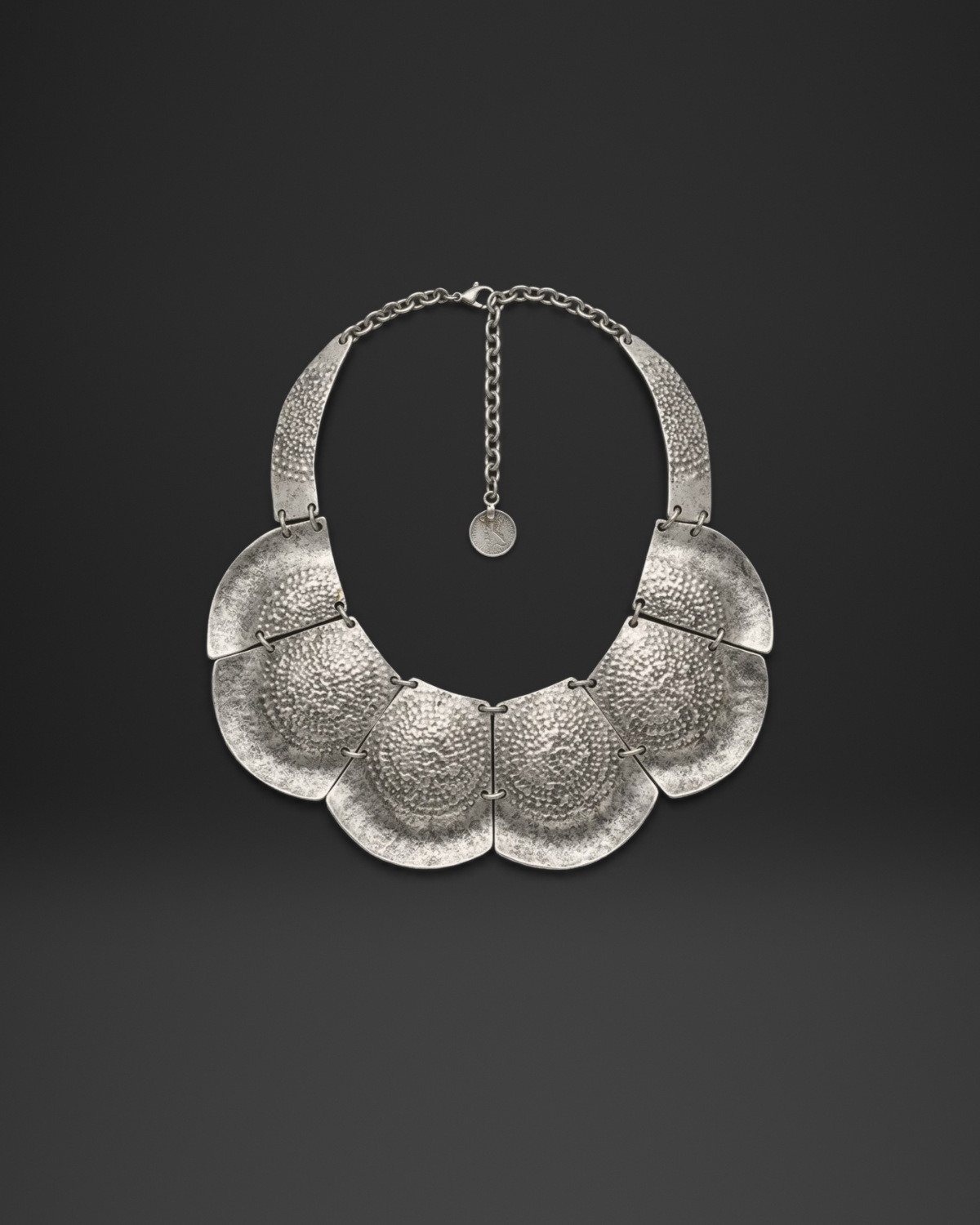 Embossed Shield Plate Bib Necklace