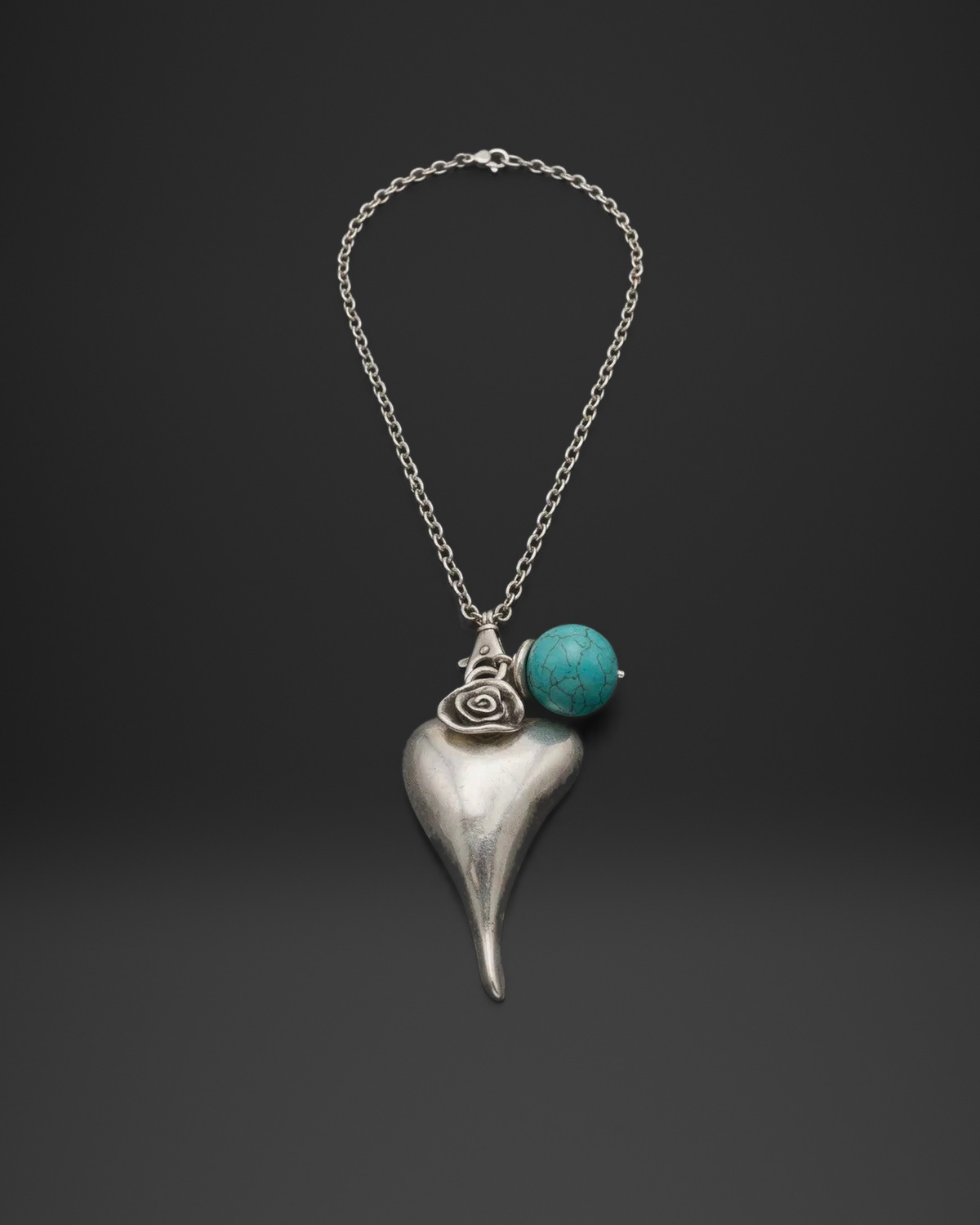 Sculpted Heart Turquoise Bead Long Necklace