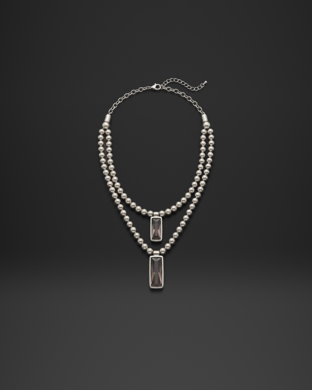 Double Bead Strand Crystal Bar Necklace
