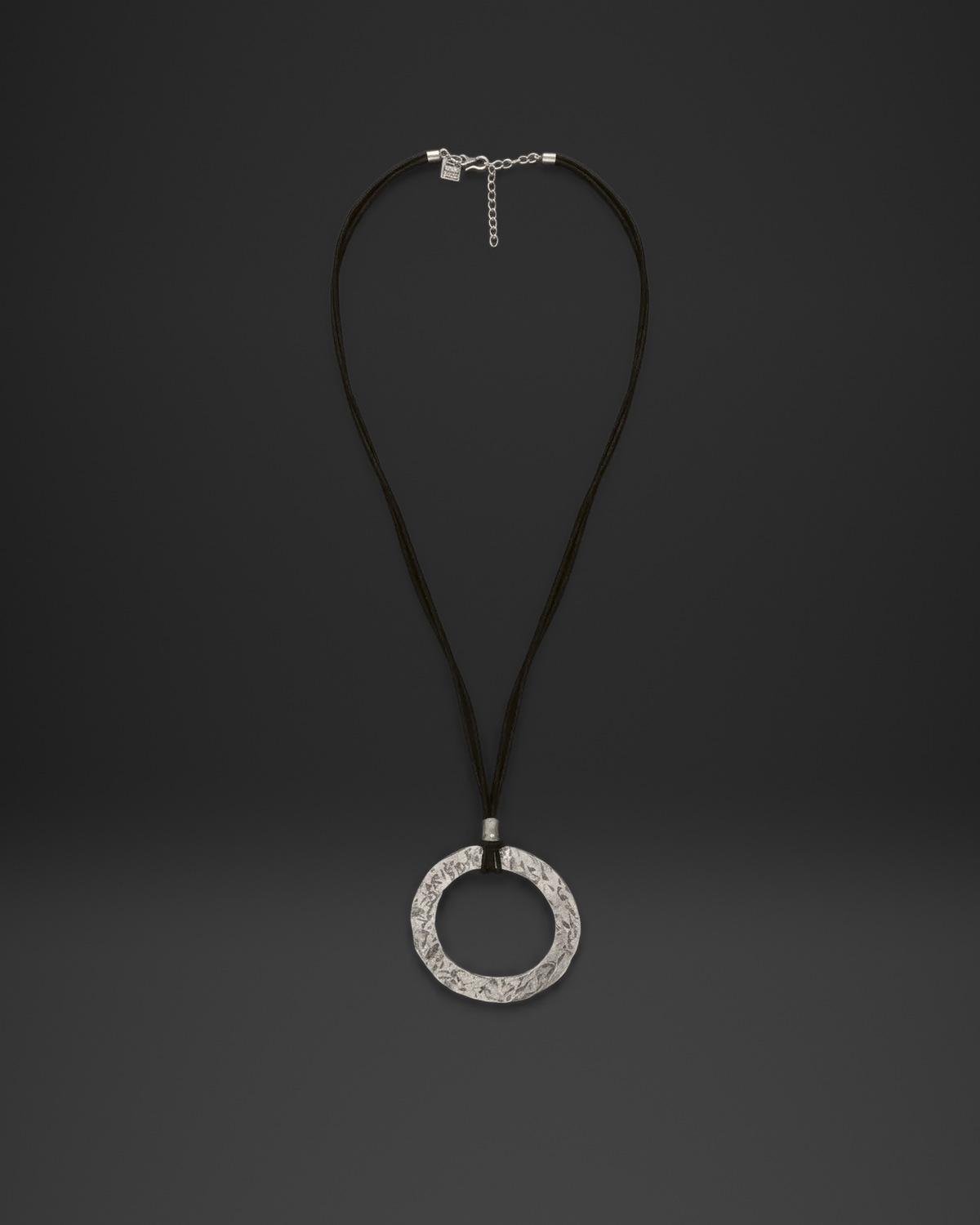 Long Cord Hammered Ring Necklace