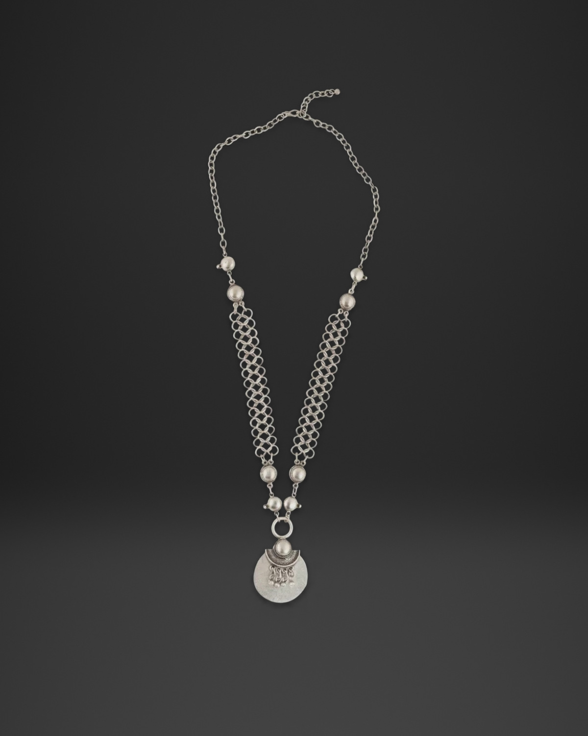 Chainmail Panel Coin Drop Long Necklace