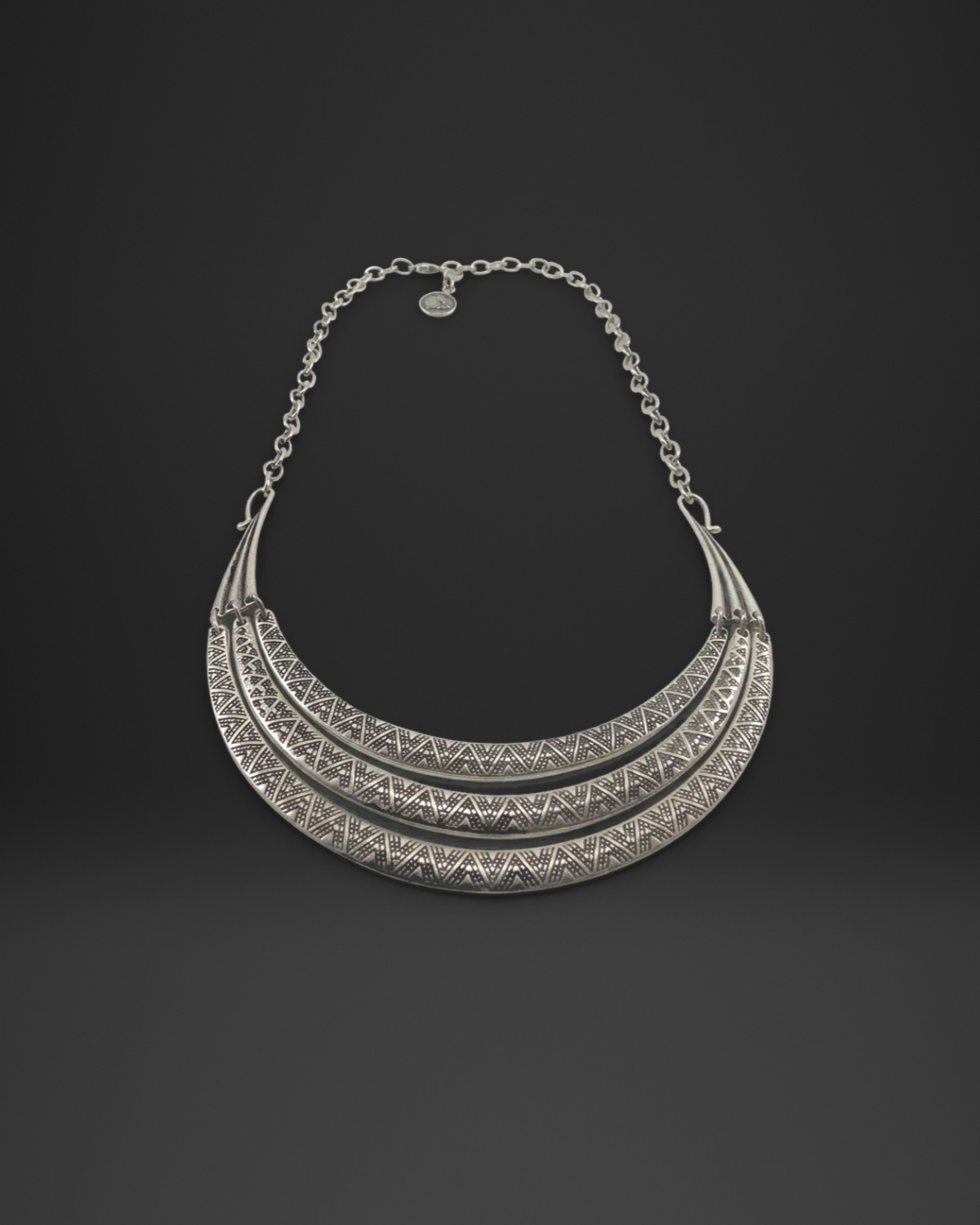 Triple Crescent Zigzag Collar Necklace