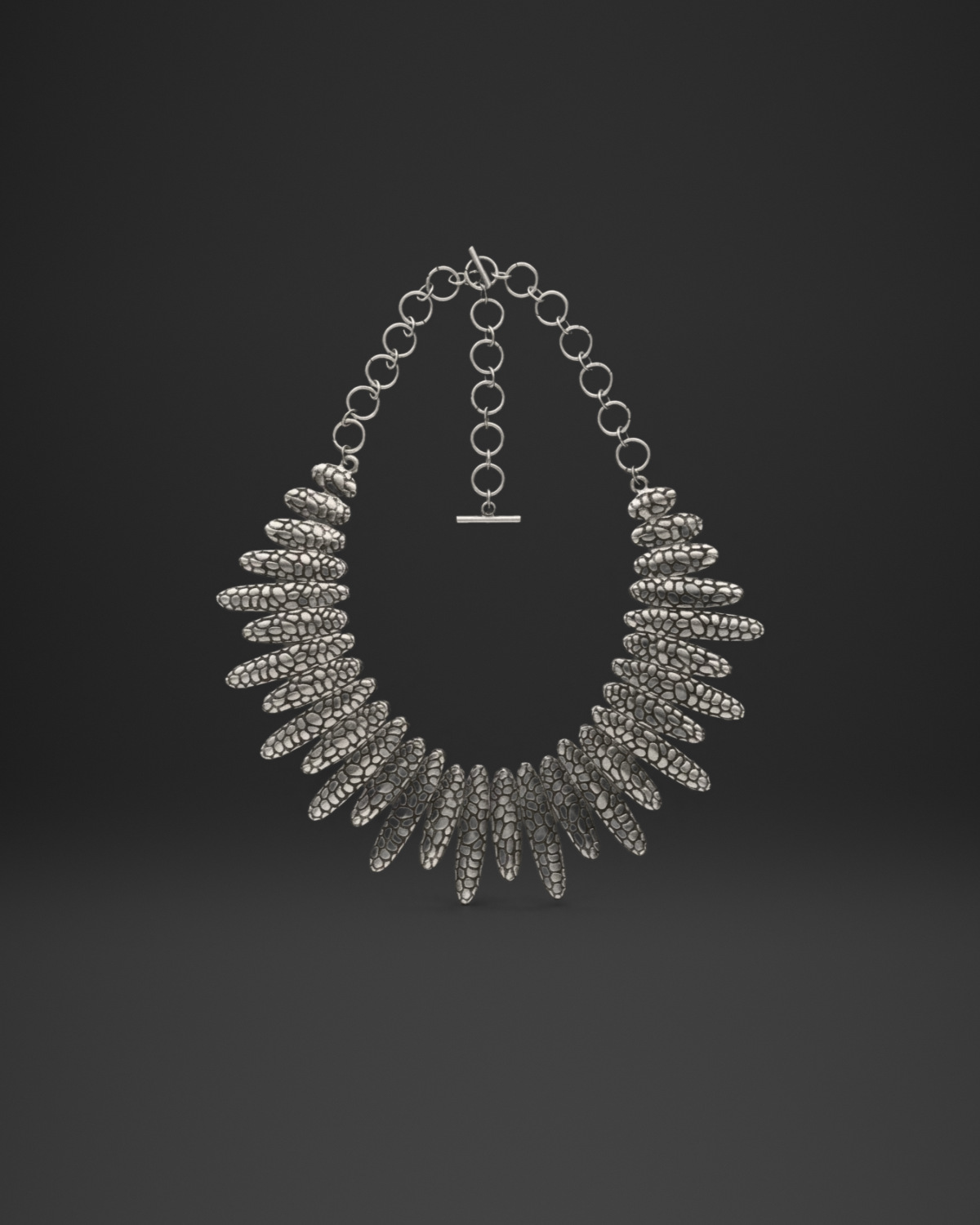 Textured Leaf Fan Bib Necklace