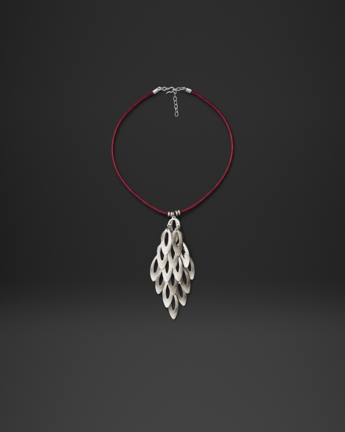 Red Cord Petal Cluster Pendant Necklace